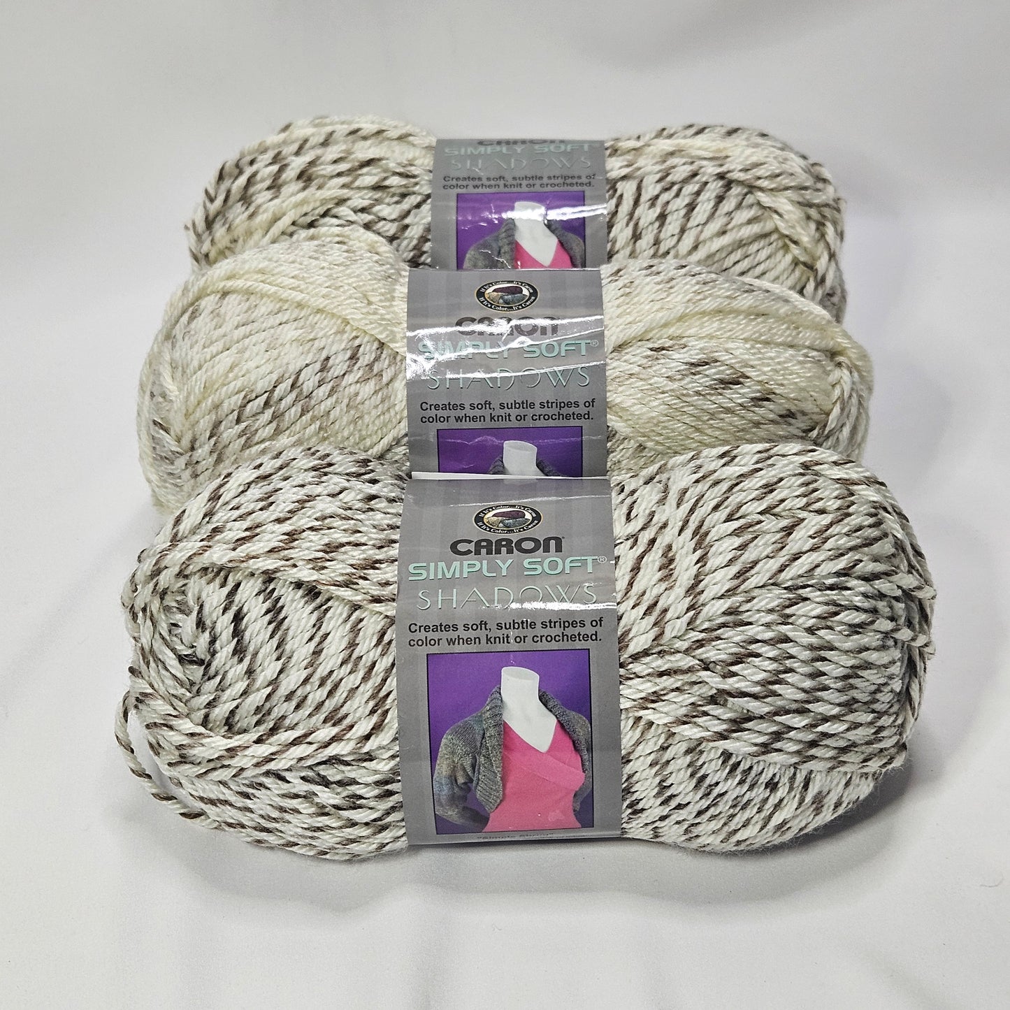Caron Simply Soft Shadows acrylic yarn, Pearl Frost, 3 skeins