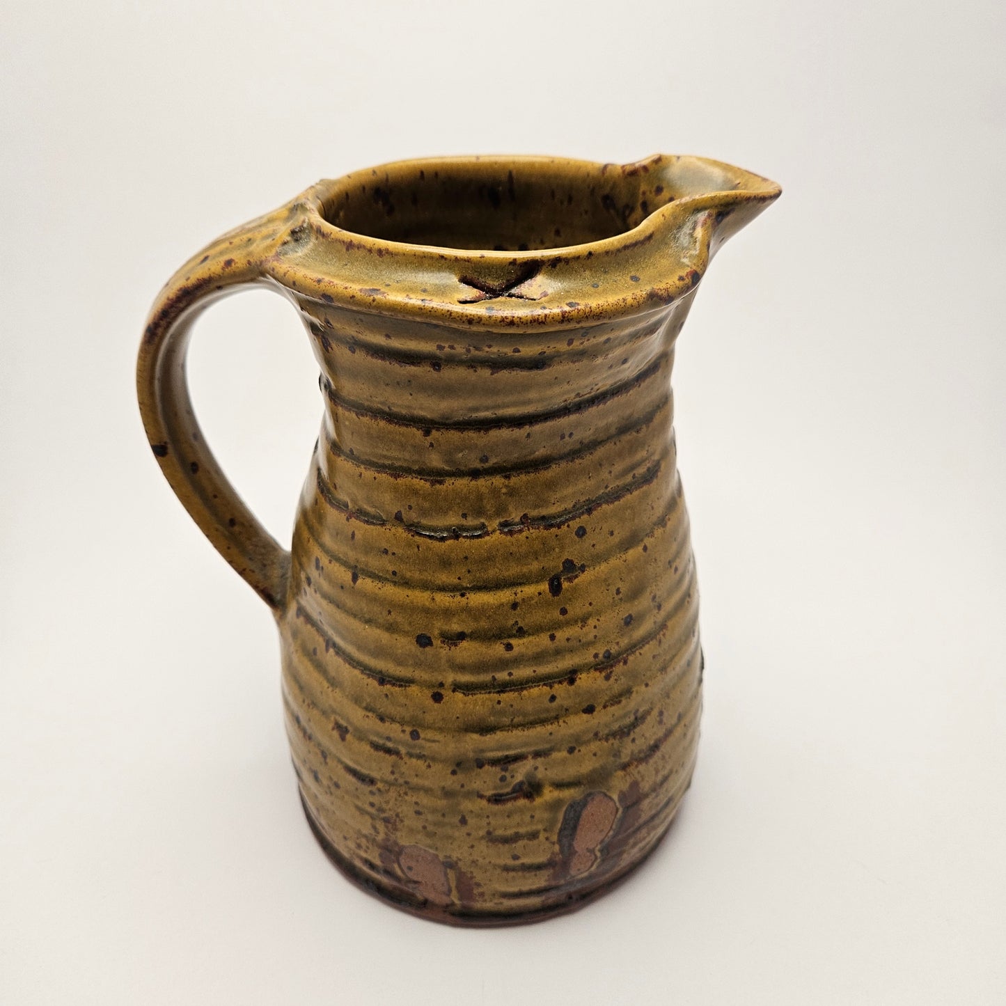 Studio Art Pottery Hand Thrown Stoneware Pitcher Vintage Signed by Artist 8"