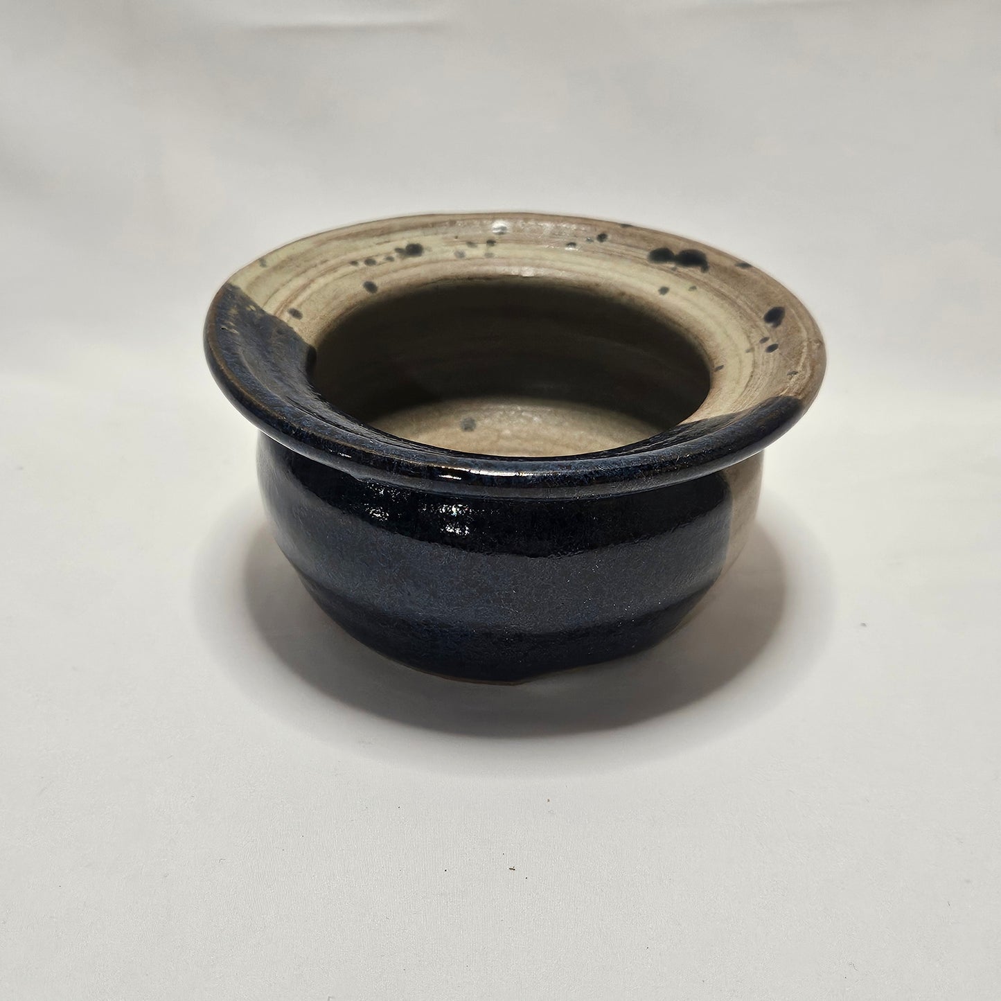Vintage, Hand-thrown Studio Pottery rummed bowl, sigbed by artist Kathy Truders, Navy and Brown asymmetric glaze