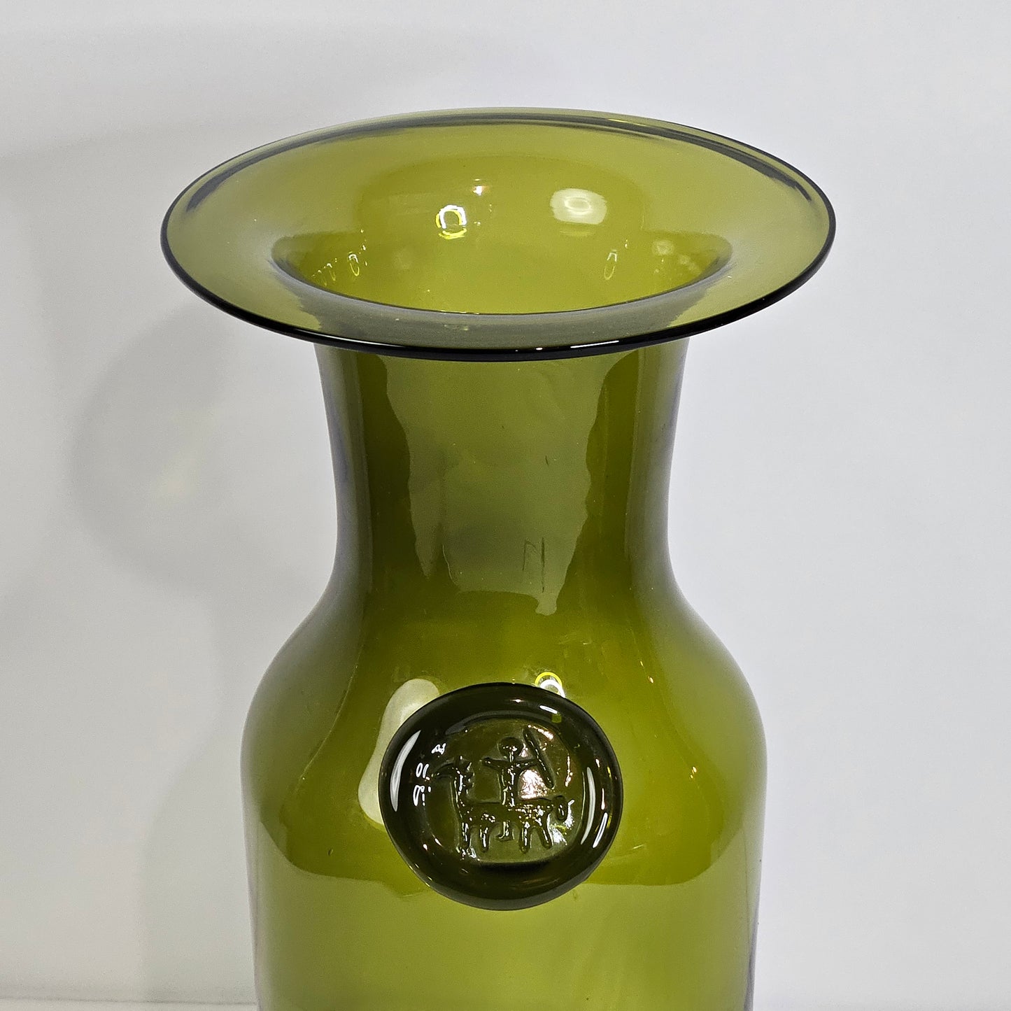 Rare 1950s Tall Green Glass Floor Vase by Jacob E Bang for Holmegaard Denmark