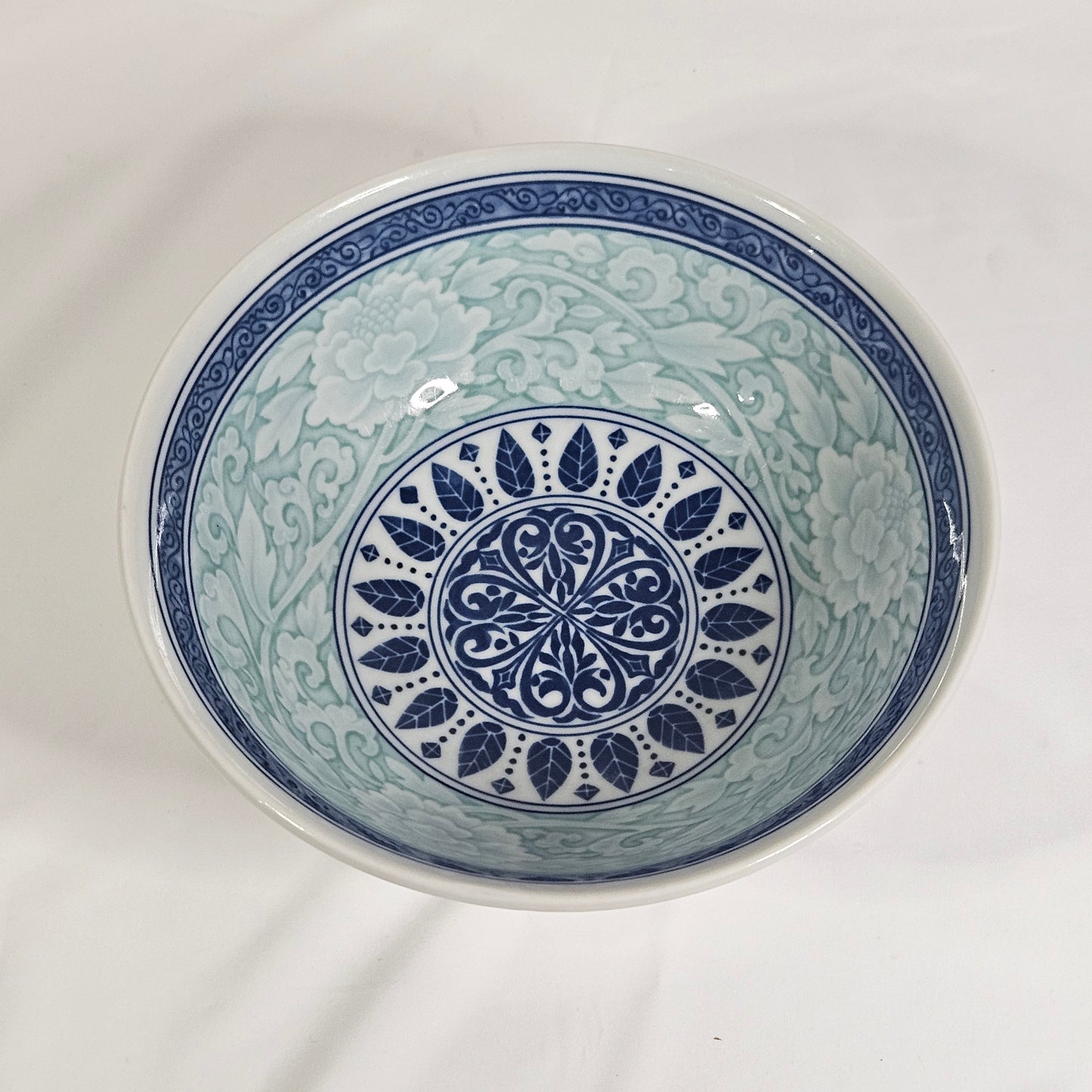 Ramen Bowl, Blue and green geometric design, 8.5 x 3.5 inches