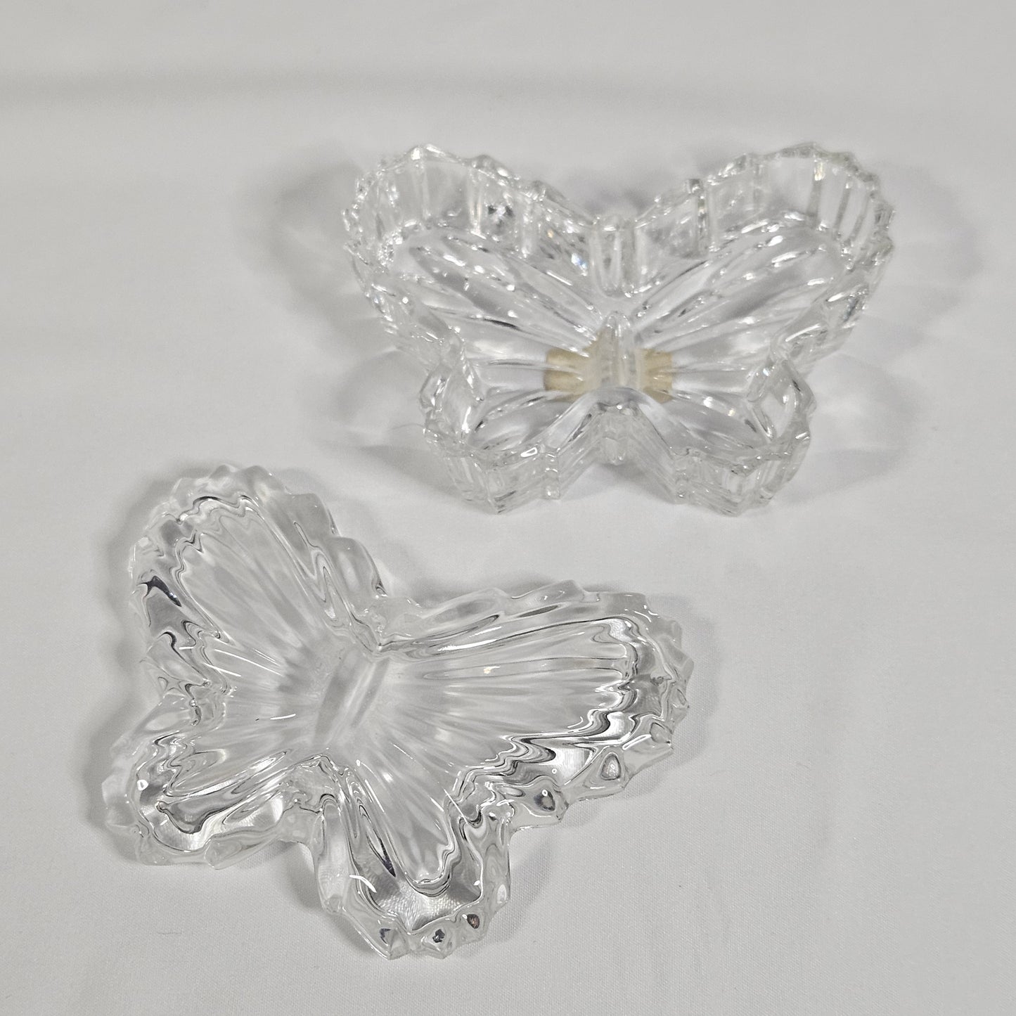 Vintage Zajecar 24% lead crystal butterfly trinket dish with lid