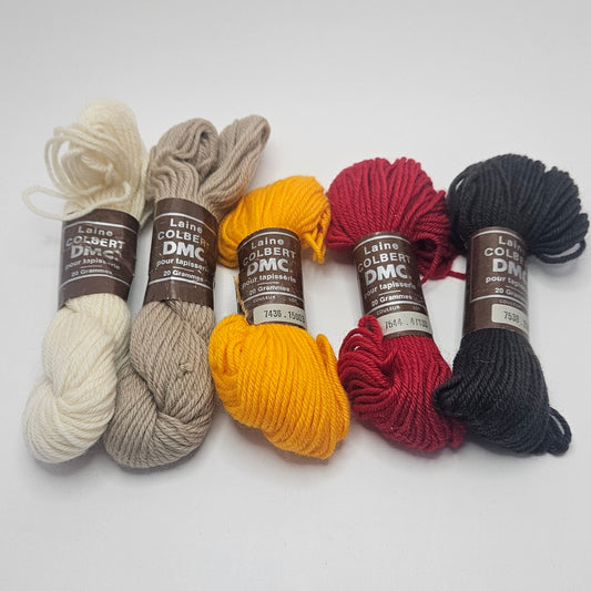 Laine Colbert DMC Tapestry Wool, 5 skeins of misc colors, 100%  virgin wool