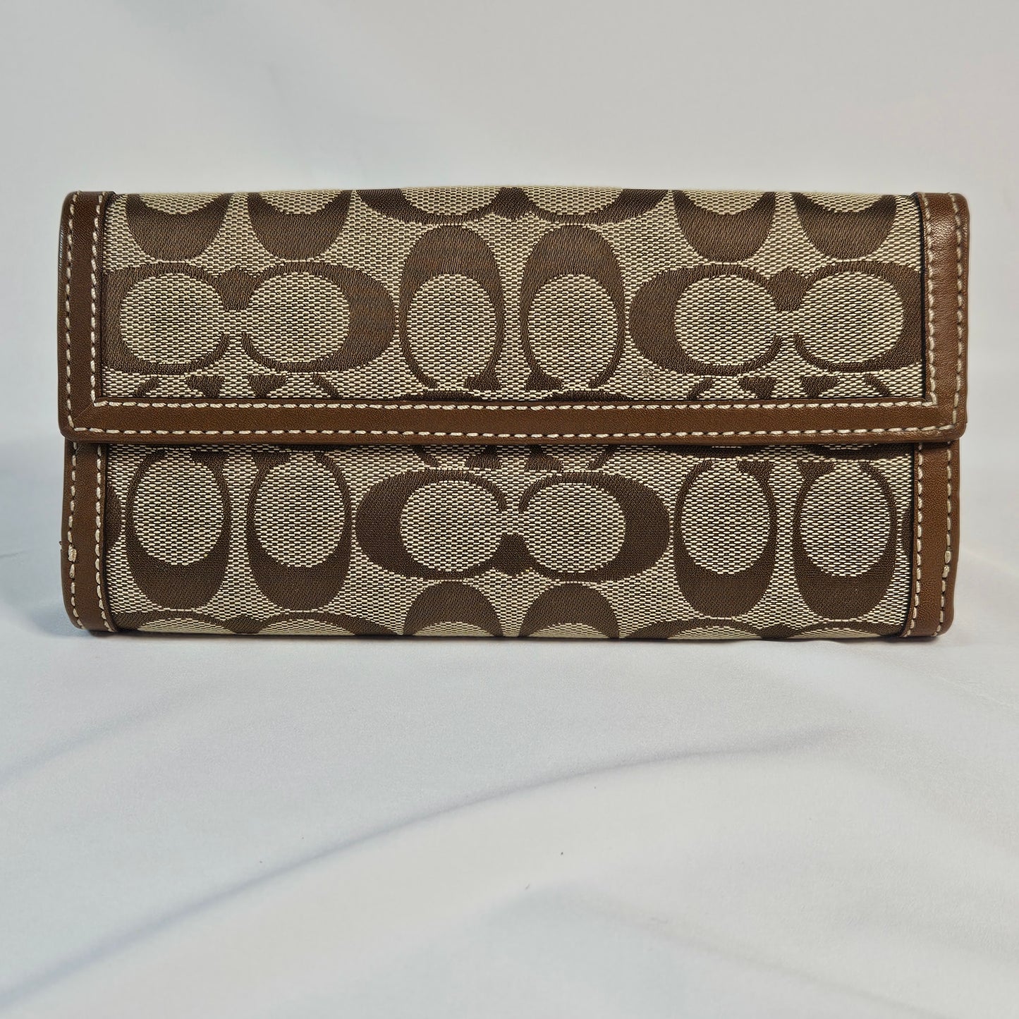 Coach Wallet, Signature C Khaki Brown, Turnlock, Jacquard Leather Trim