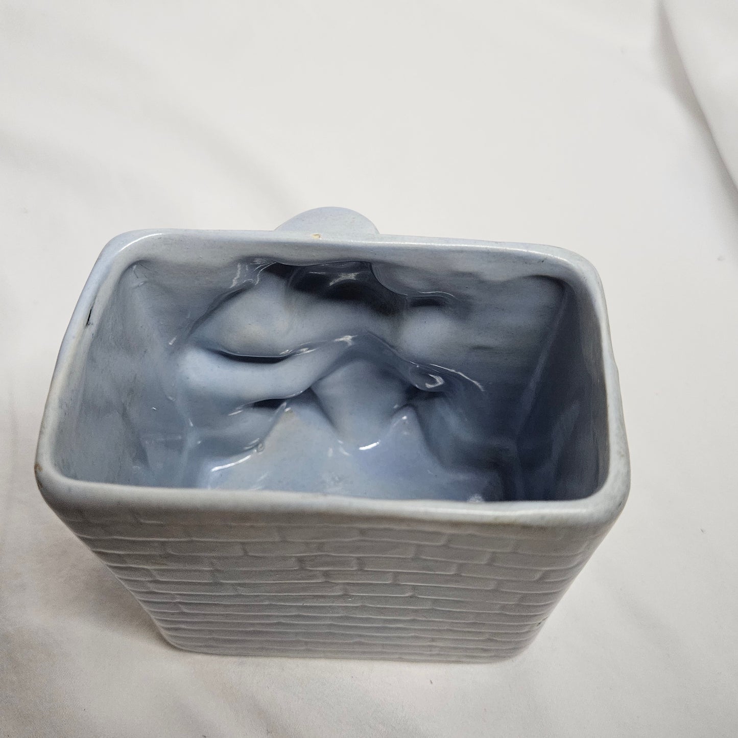 Vintage Niloak Circus Monkey planter, light blue, 4" tall