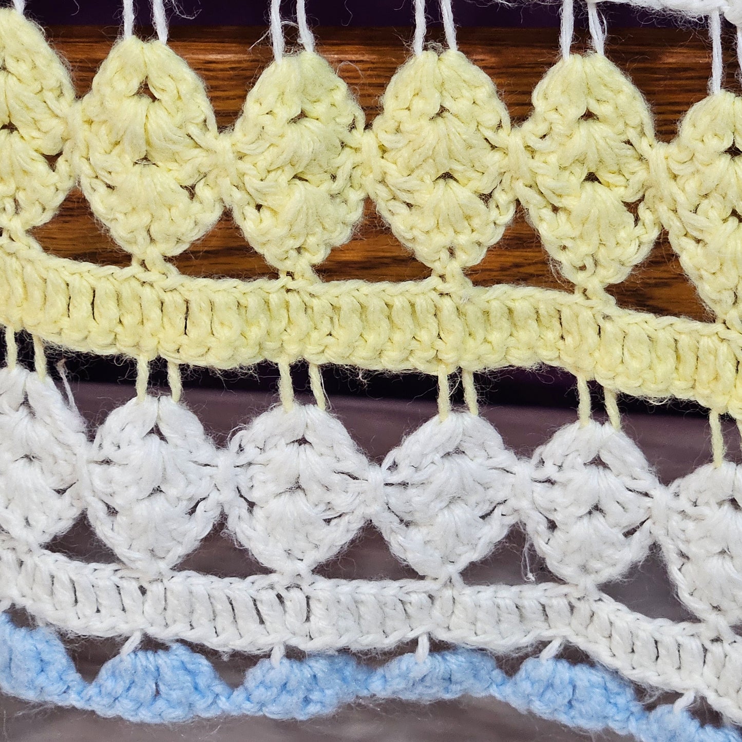 43" x 34" lacy crocheted decorative blanket in pastel colors