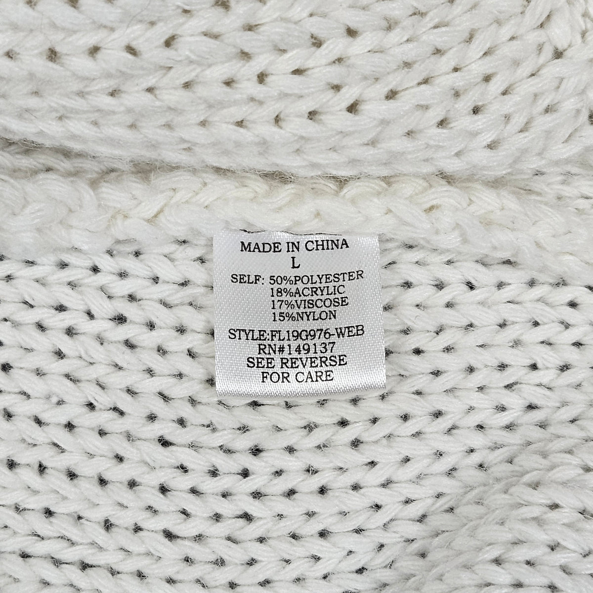 Favlux cowl neck chunky long-sleeve women's sweater, large, ivory