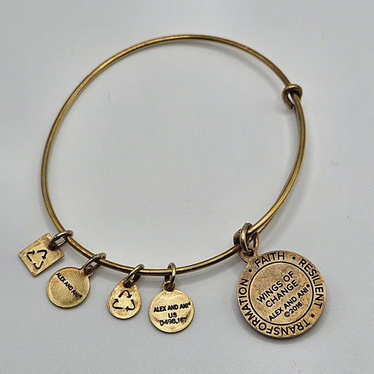 Alex and Ani Gold Toned Bangle Bracelet, Wings of Change, 2016