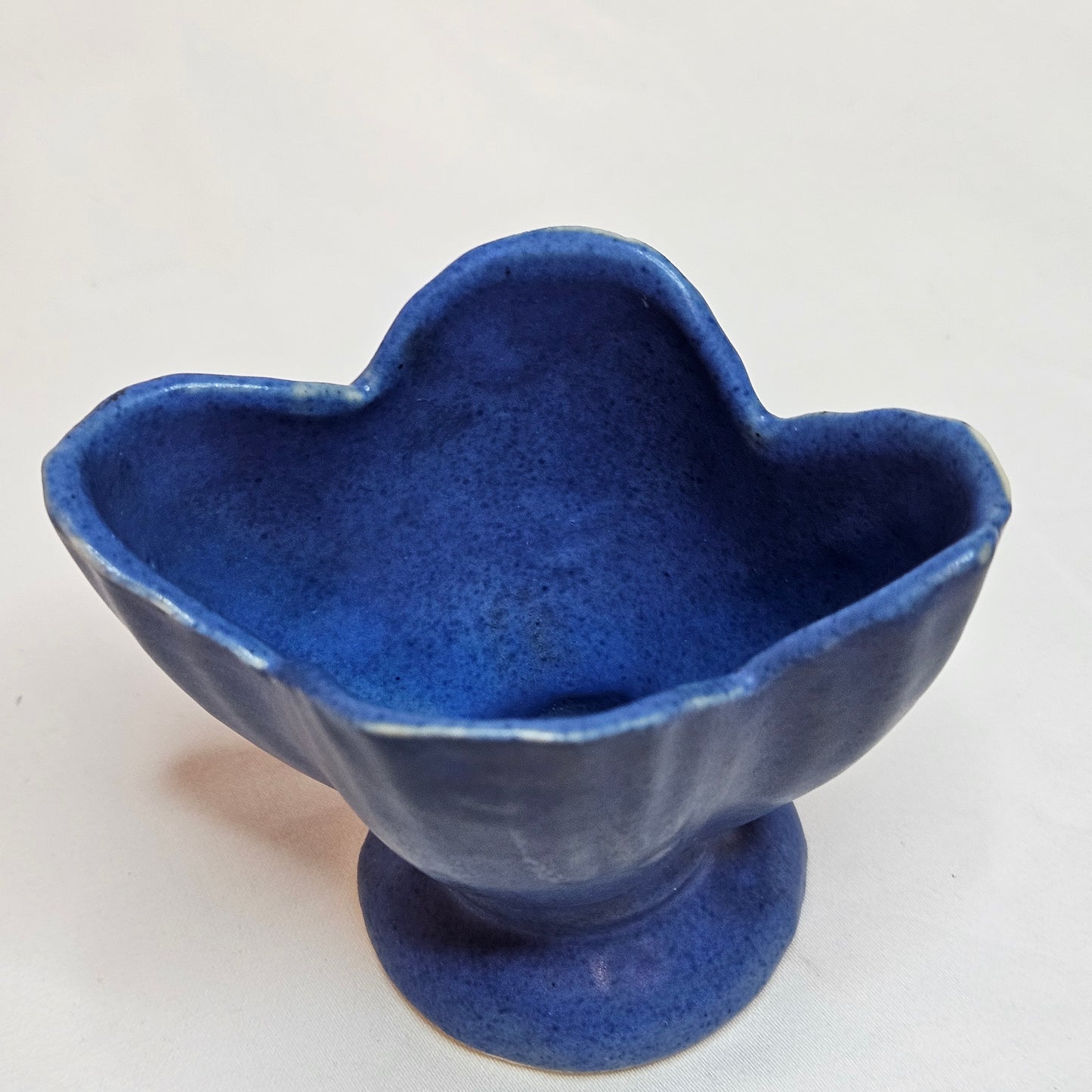 Vintage Niolak scalloped small vase, 3 inches, Ozark Blue, 1940s