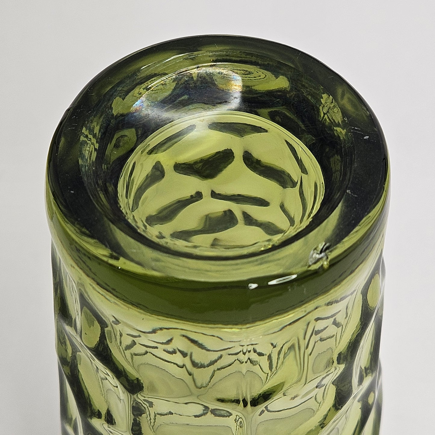 Indiana Glass Kings Crown Thumbprint Green Vintage Drinking Glasses Set of 4