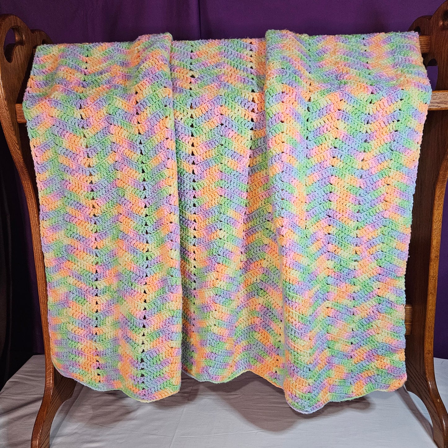 48" x 40" pastel crocheted blanket
