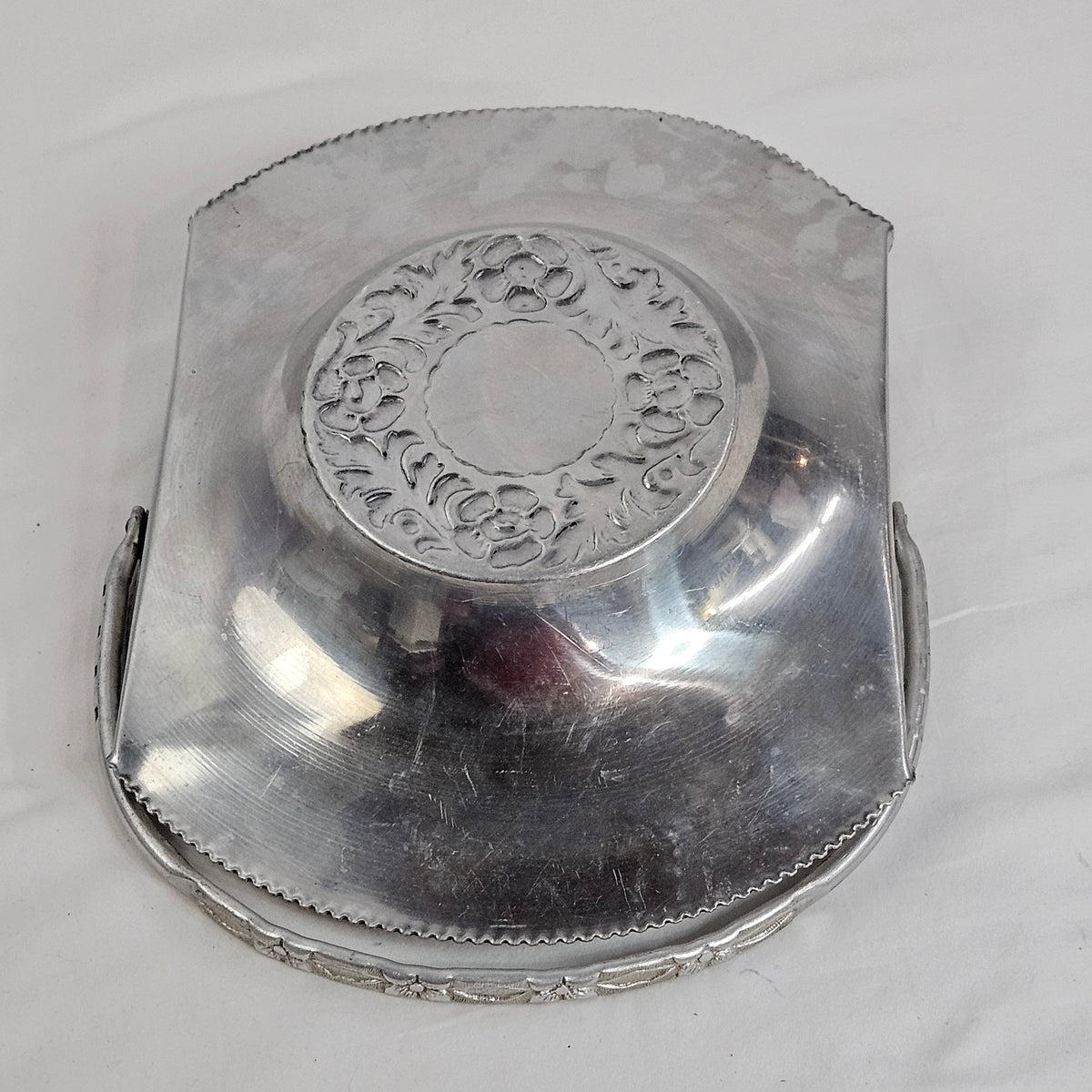Vintage Aluminum serving tray with handle and floral designs