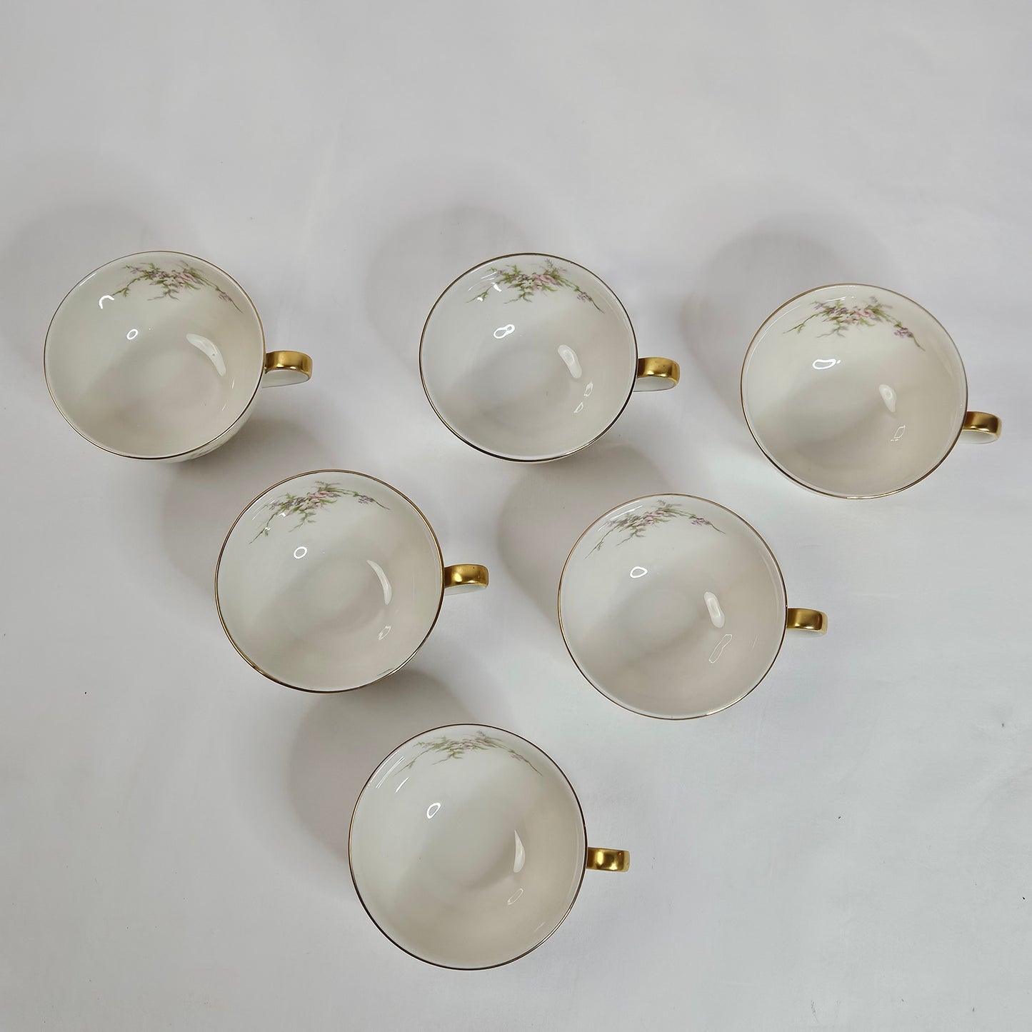 Haviland New York Rosalinde cups, cream floral with gold trim, made in America, set of 6