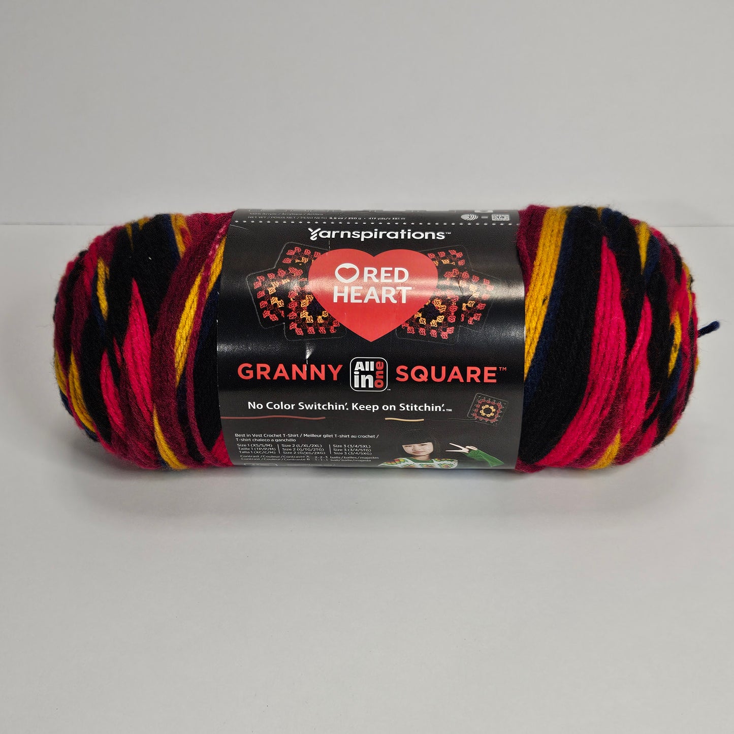 Red Heart Granny Square Yarn in Black-Moody Cherry