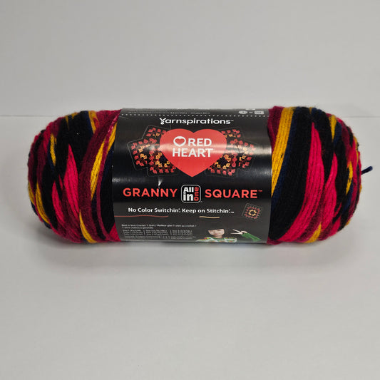 Red Heart Granny Square Yarn in Black-Moody Cherry