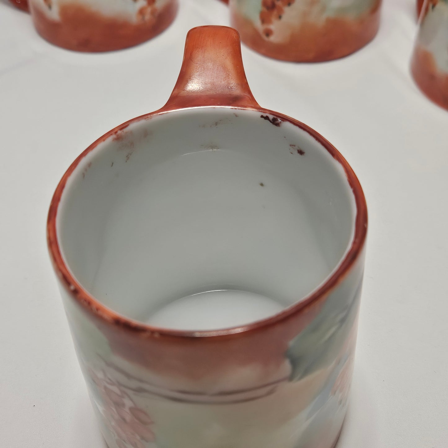 Vintage Imperial PSL Austria handpainted dark orange floral coffee mugs, set of 6