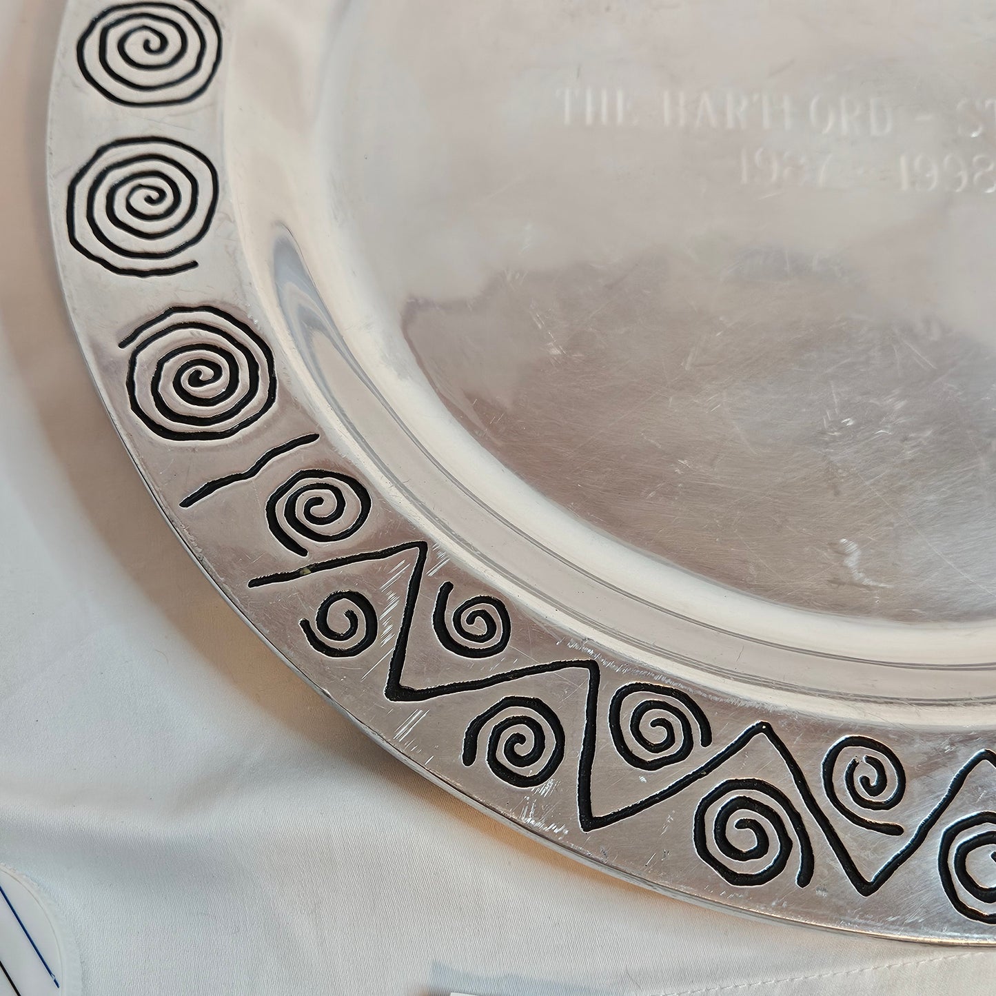 Wilton Co. RWP pewter serving tray, engraved The Harford - St. Louis 1987 - 1998