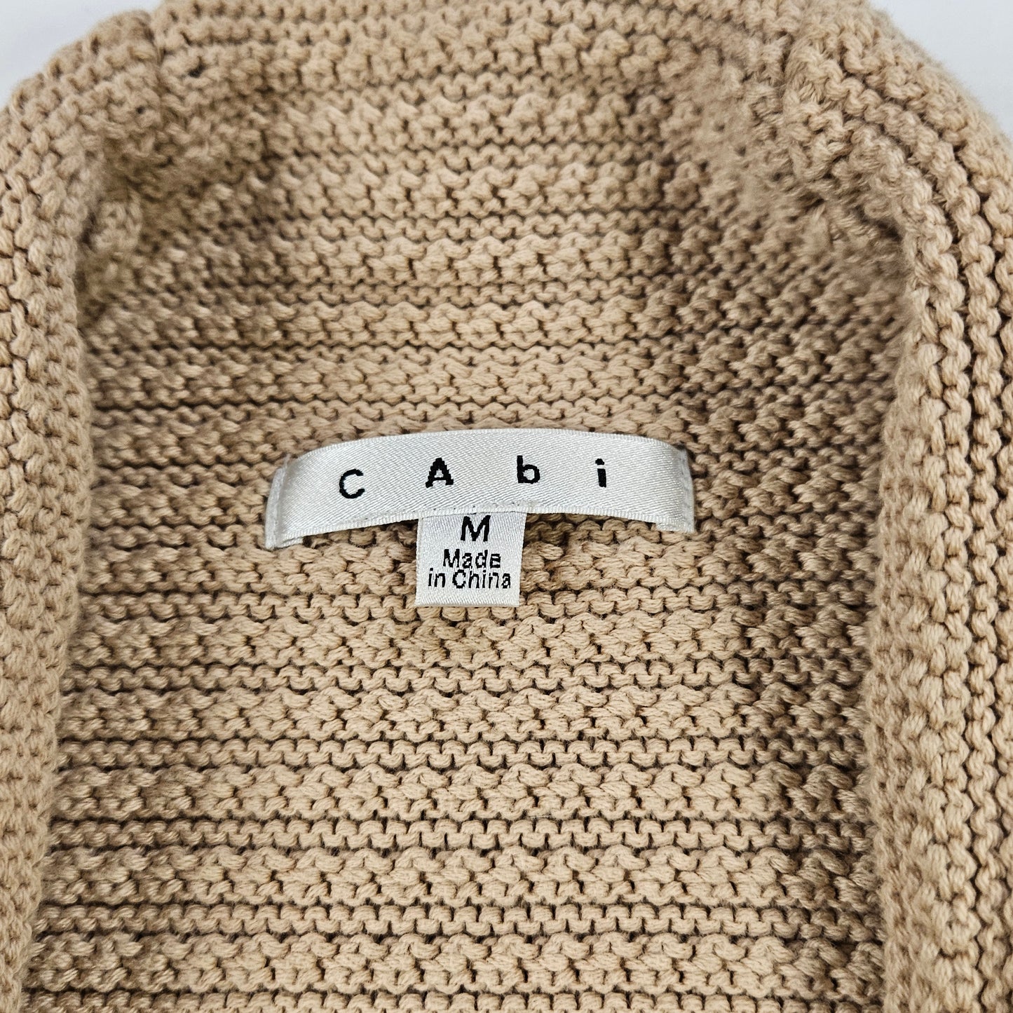 CAbi Beige knit shrug, 100% cotton with fabric rosettes, Medium