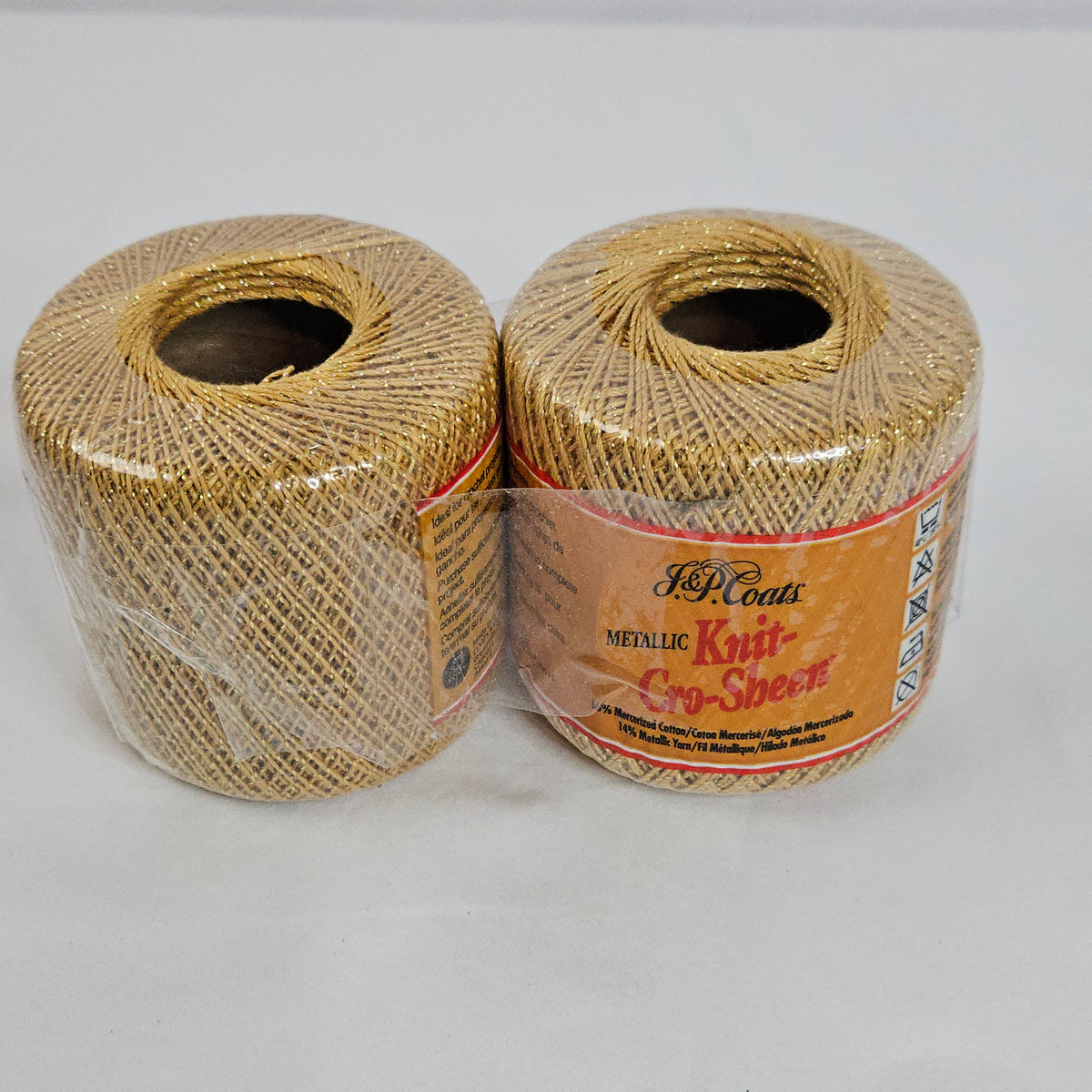 Gold Knit-Cro-Sheen metallic thread, JP Coats, size 10