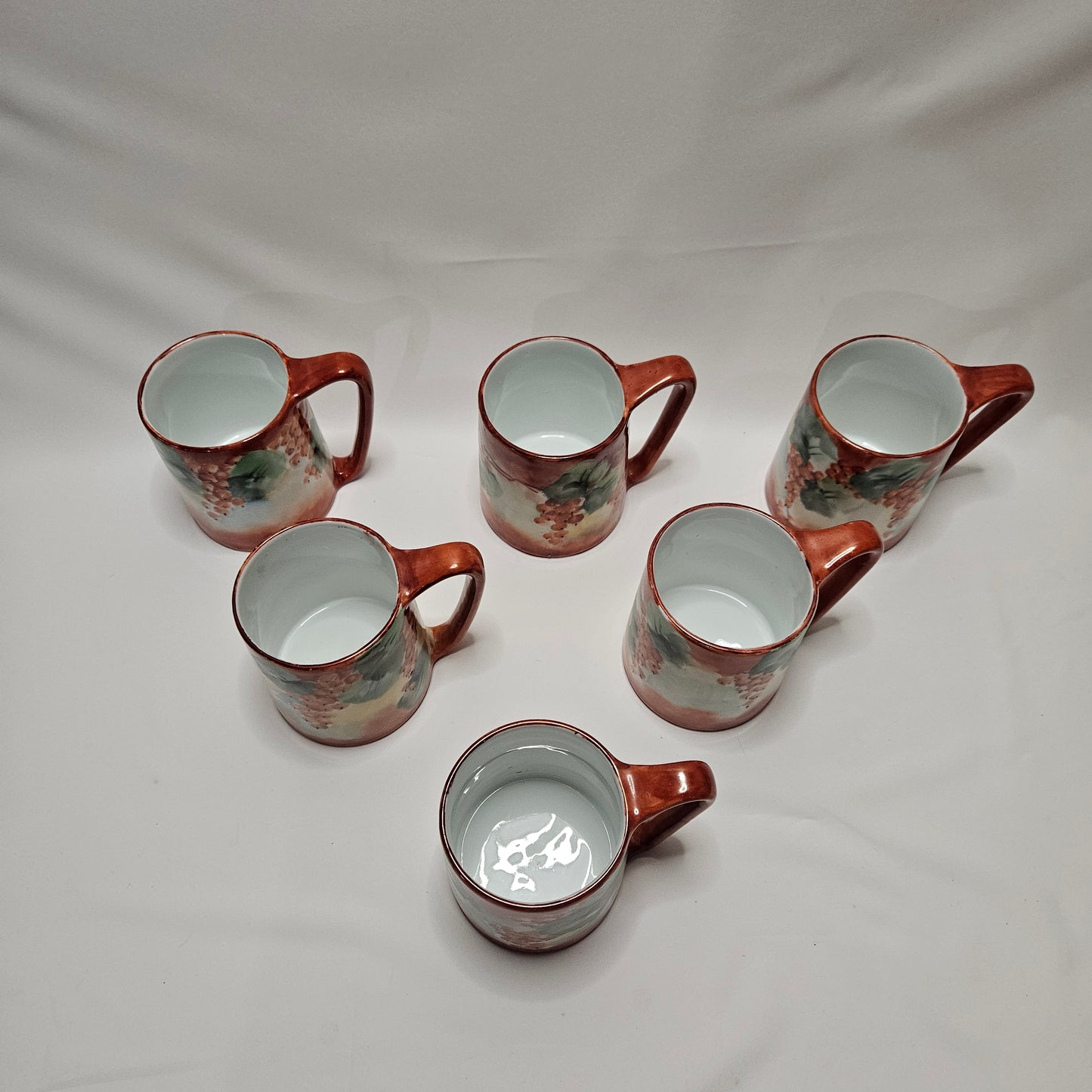 Vintage Imperial PSL Austria handpainted dark orange floral coffee mugs, set of 6