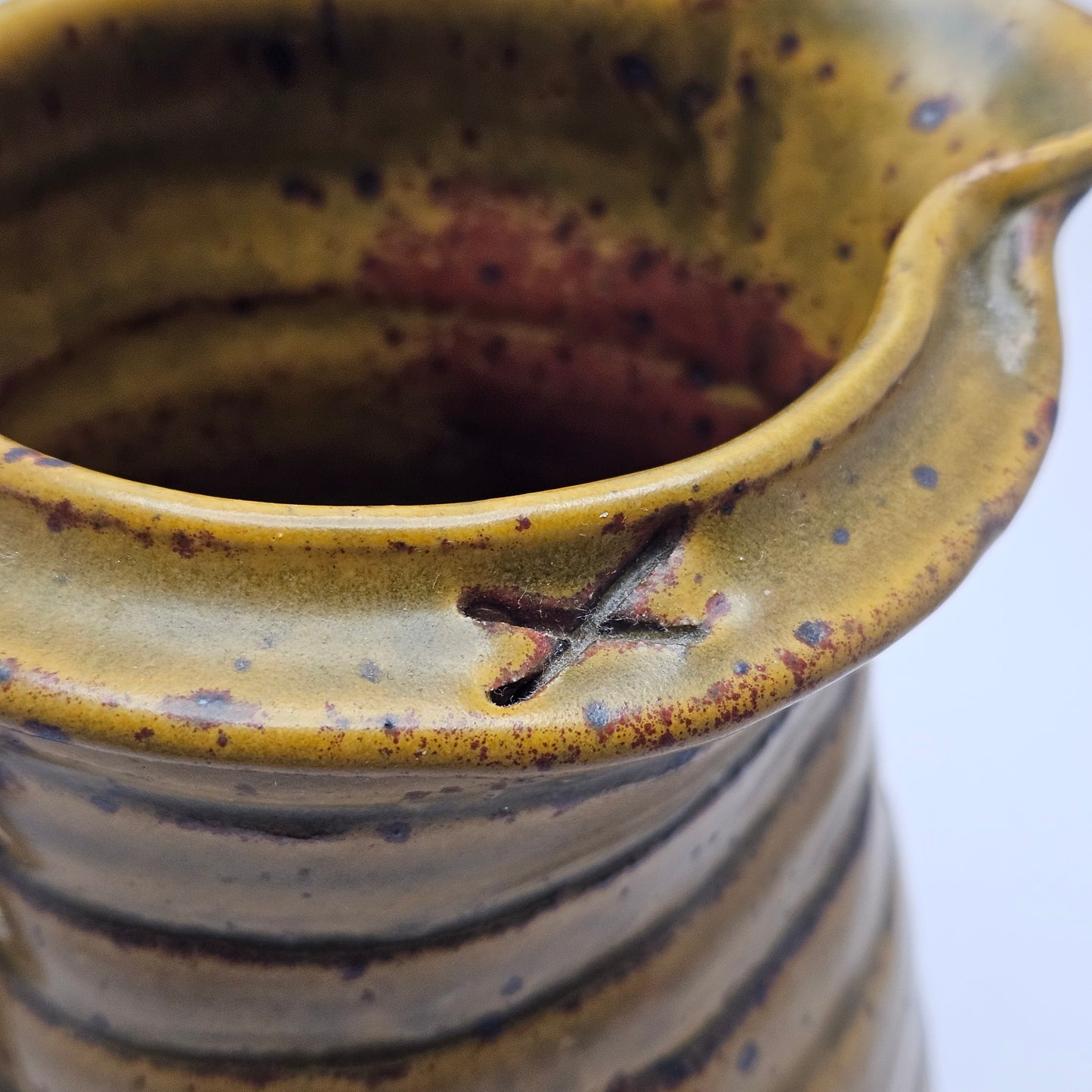 Studio Art Pottery Hand Thrown Stoneware Pitcher Vintage Signed by Artist 8"