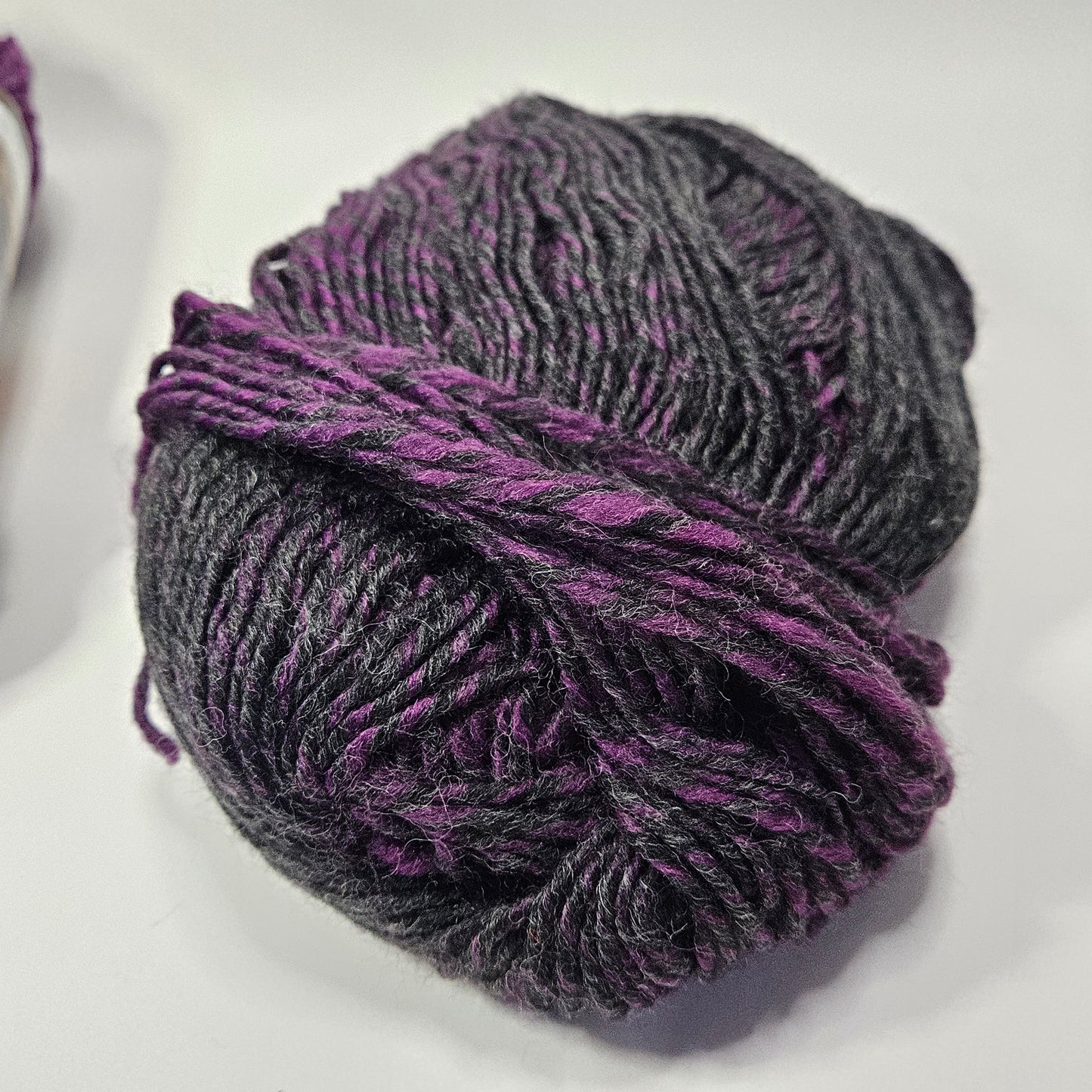 Lion Brand Scarfie yarn, Charcoal/Magenta, 1 1/2 skeins, 5 bulky