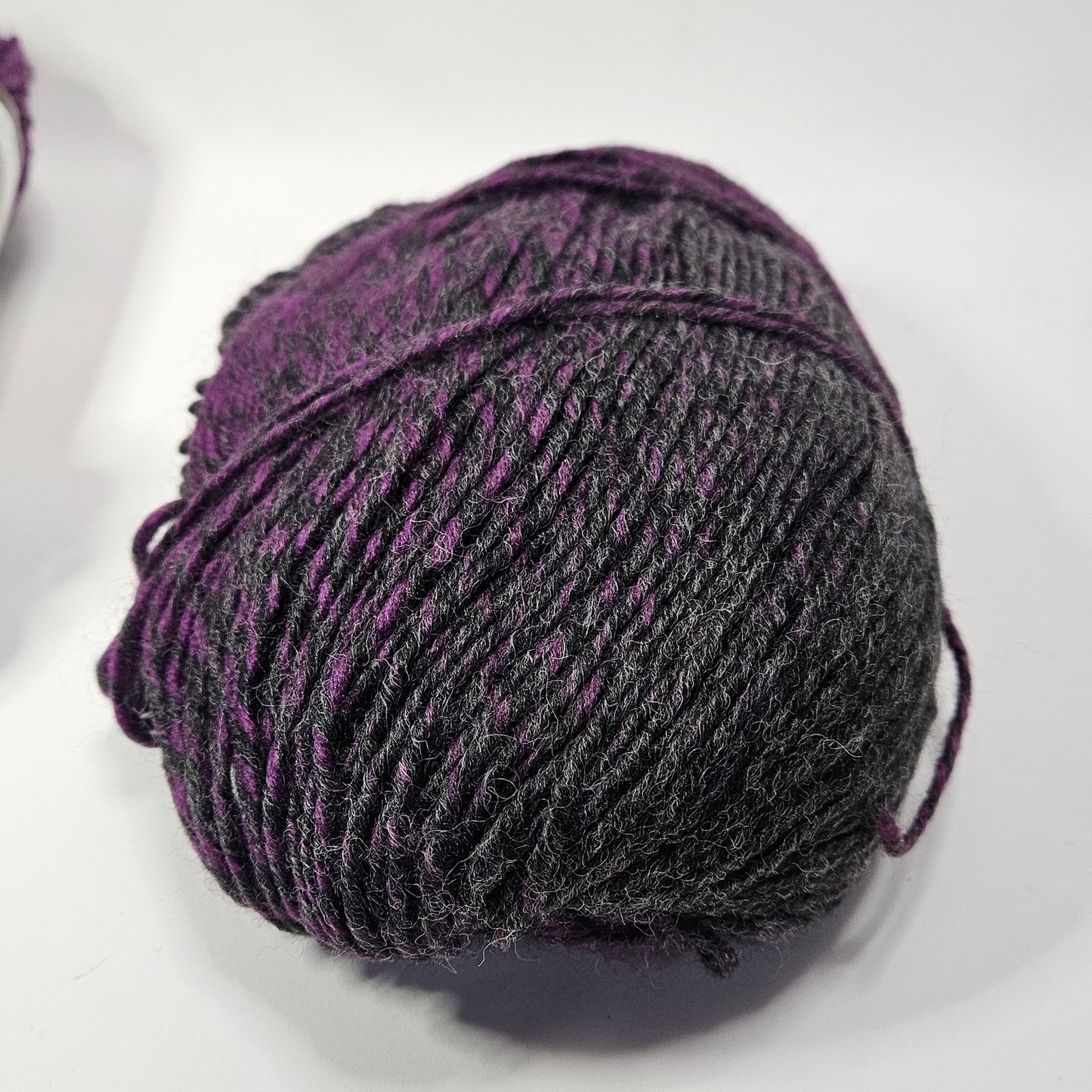 Lion Brand Scarfie yarn, Charcoal/Magenta, 1 1/2 skeins, 5 bulky