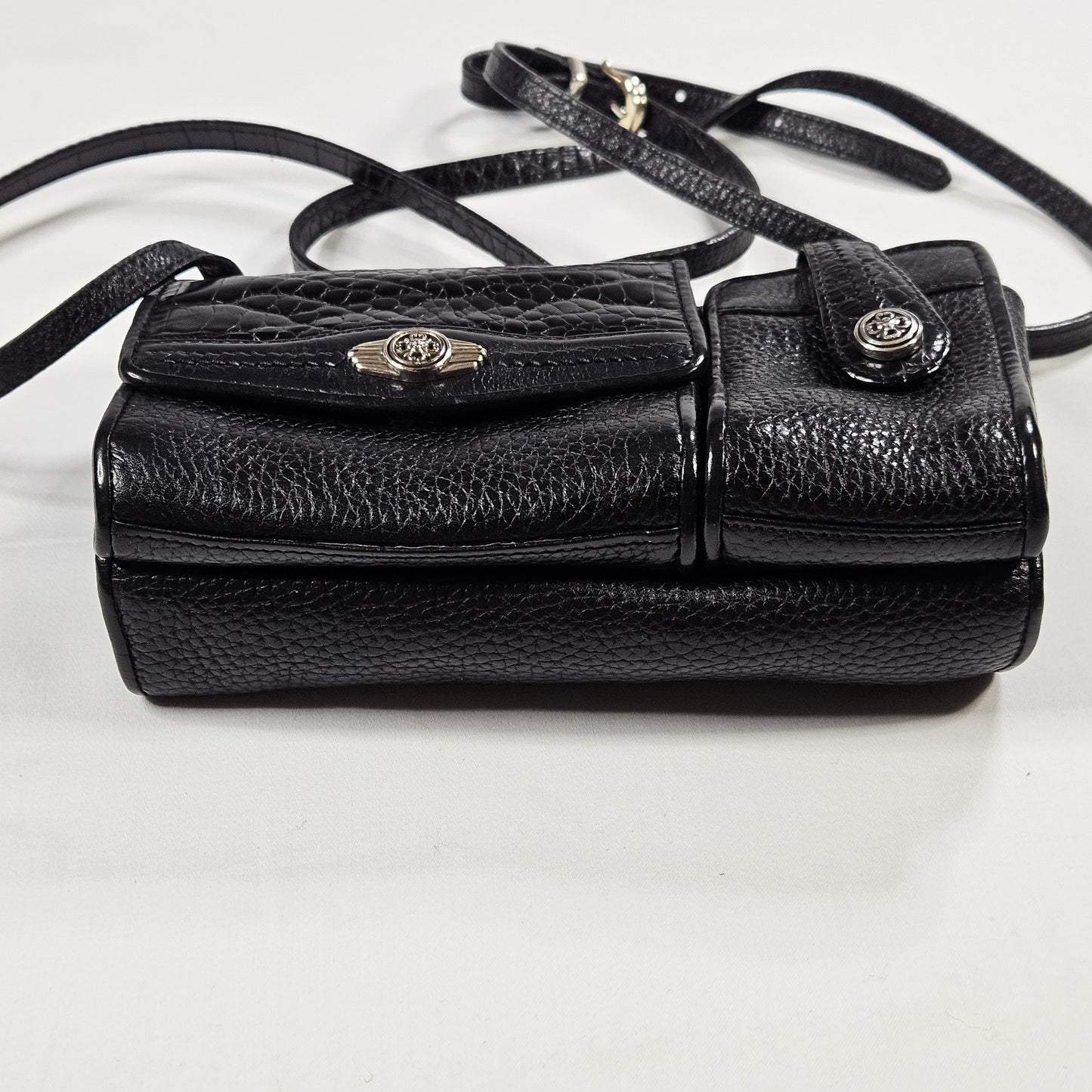 Vintage Brighton crossbody bag, pebbled leather with floral interior