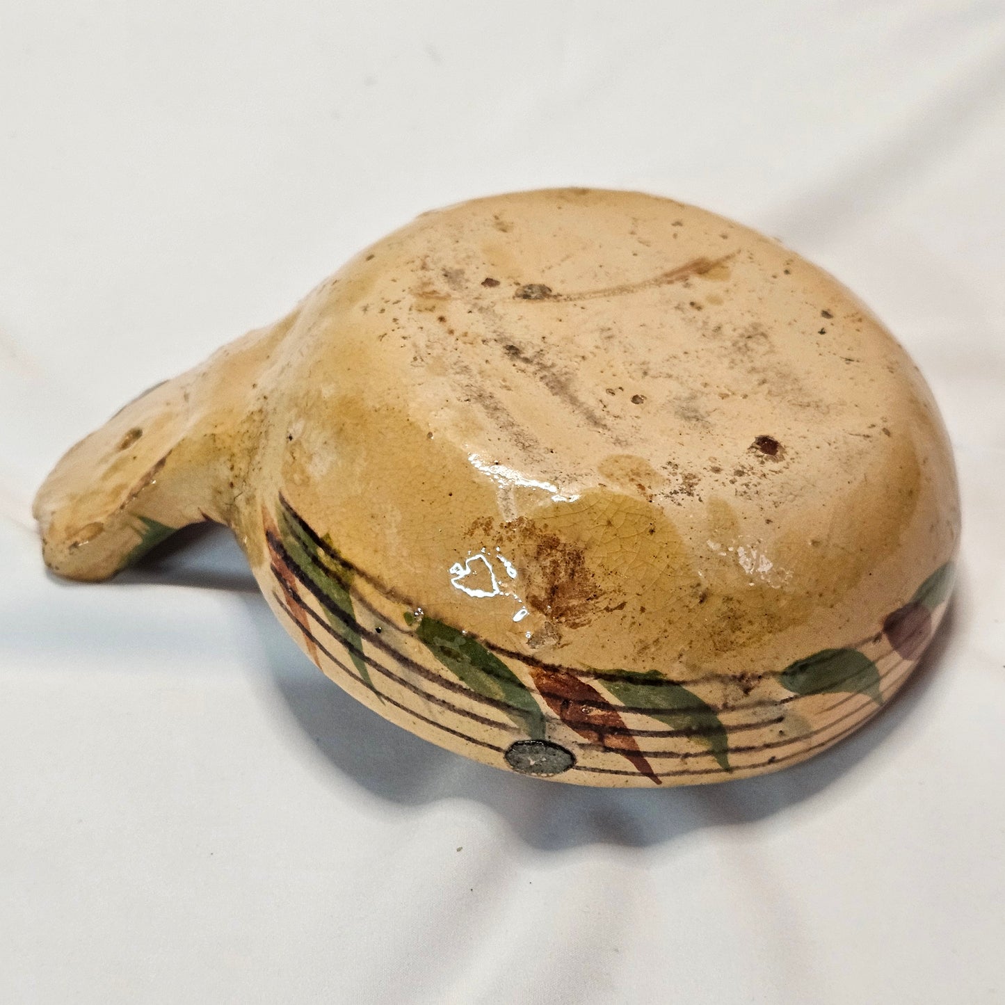 Vintage Mexican primitive clay bowl with handle