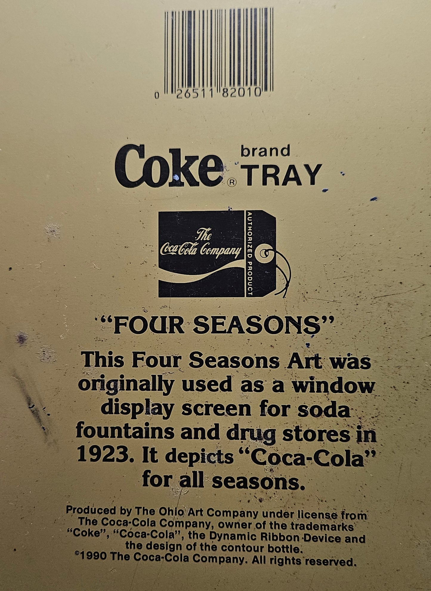 Coca Cola Tin Tray 9 x 14 Four Seasons 1923 Soda Advertisement Repro 1990
