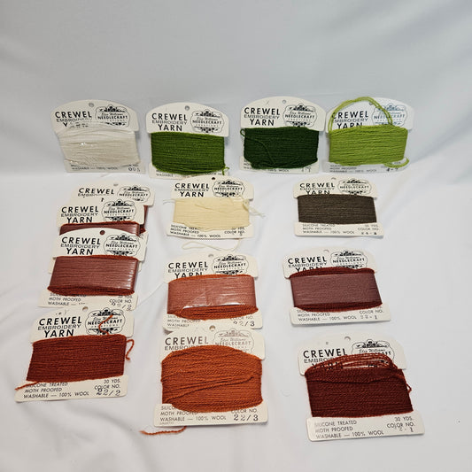 Vintage Crewel Wool Embroidery Yarn, Elsa Williams Needlecraft Collections, lot of 14 cards