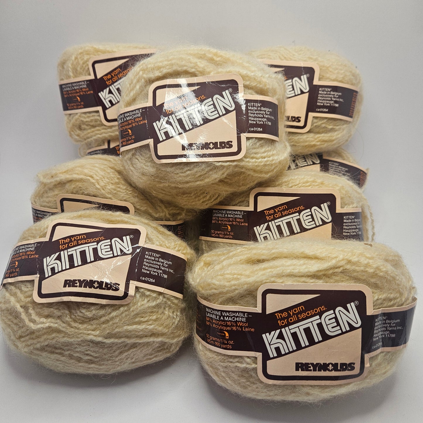 Kitten Yarn by Reynolds, Vintage, 84%Acrylic 16%Wool, 10 Skeins