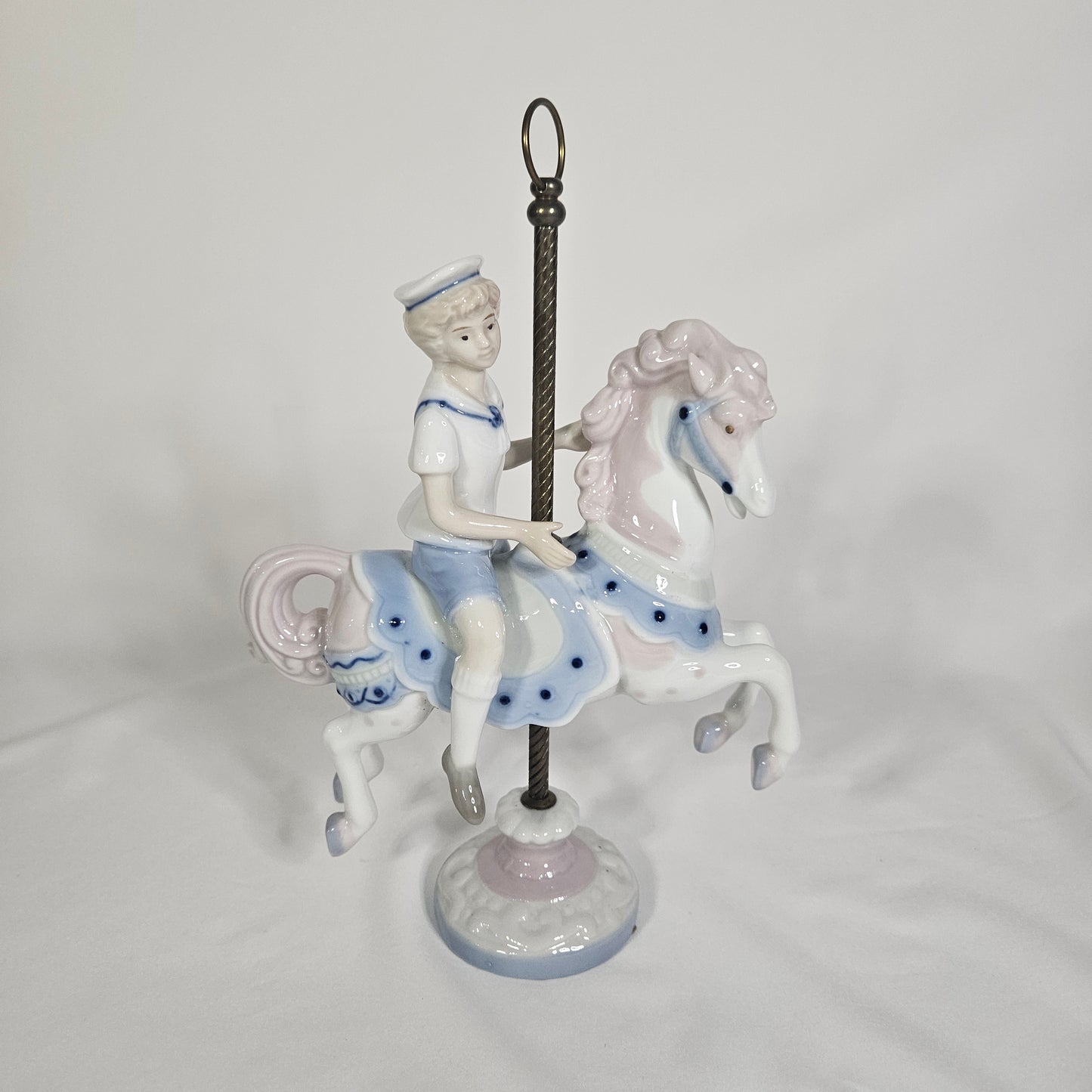 Vintage Paul Sebastian Porcelain Carousel Horse with Sailor Boy, 1990, Collectible Figurine
