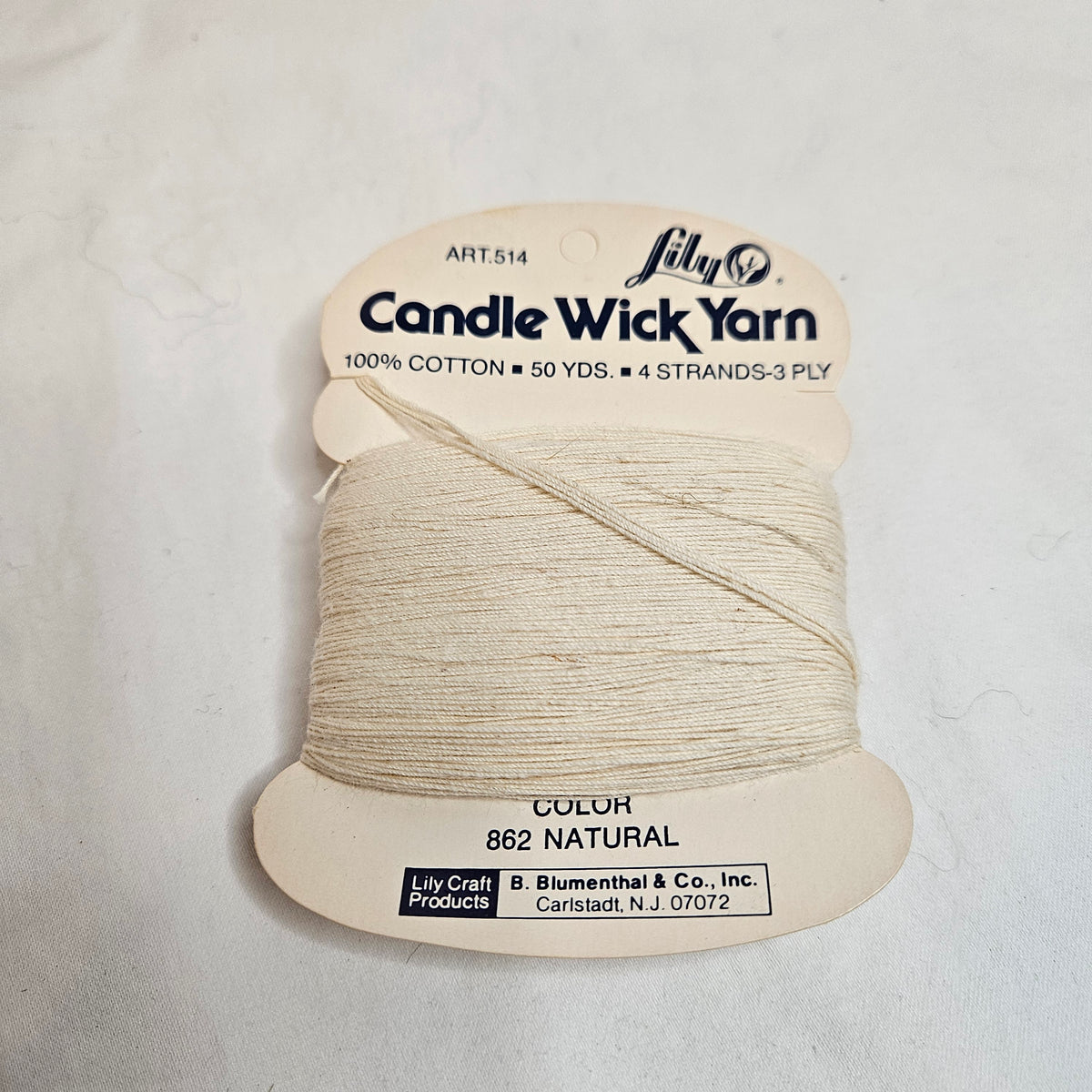 Vintage Lily Craft Products, Candle Wick Yarn, 100% cotton, 4 strands, 3 ply, 5 cards, natural color