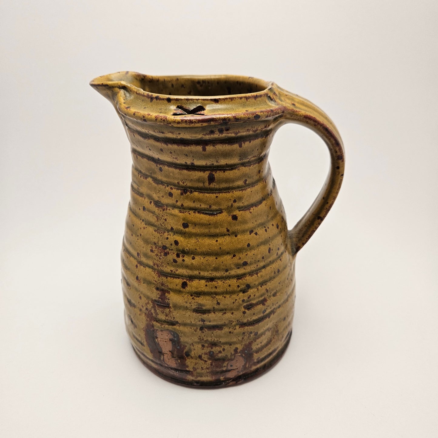 Studio Art Pottery Hand Thrown Stoneware Pitcher Vintage Signed by Artist 8"