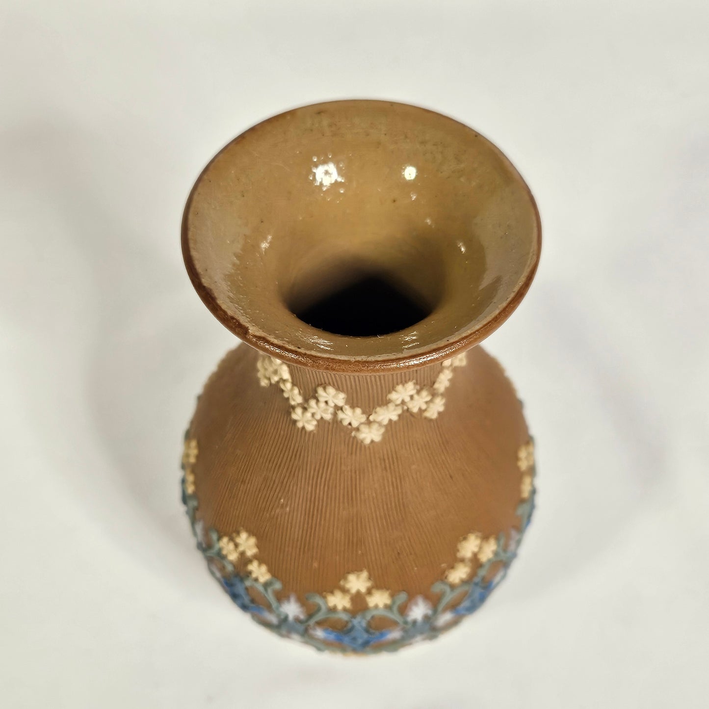 Antique Doulton Lambath Silicone ware miniature stoneware vase, 4.75" tall