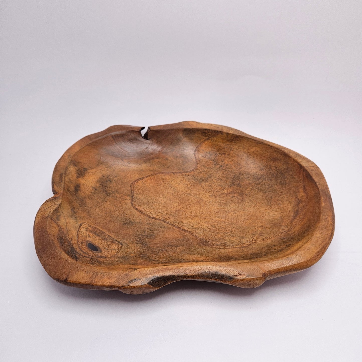 Vintage British Gardens teak bowl, 11 x 9 x 2 inch shallow bowl