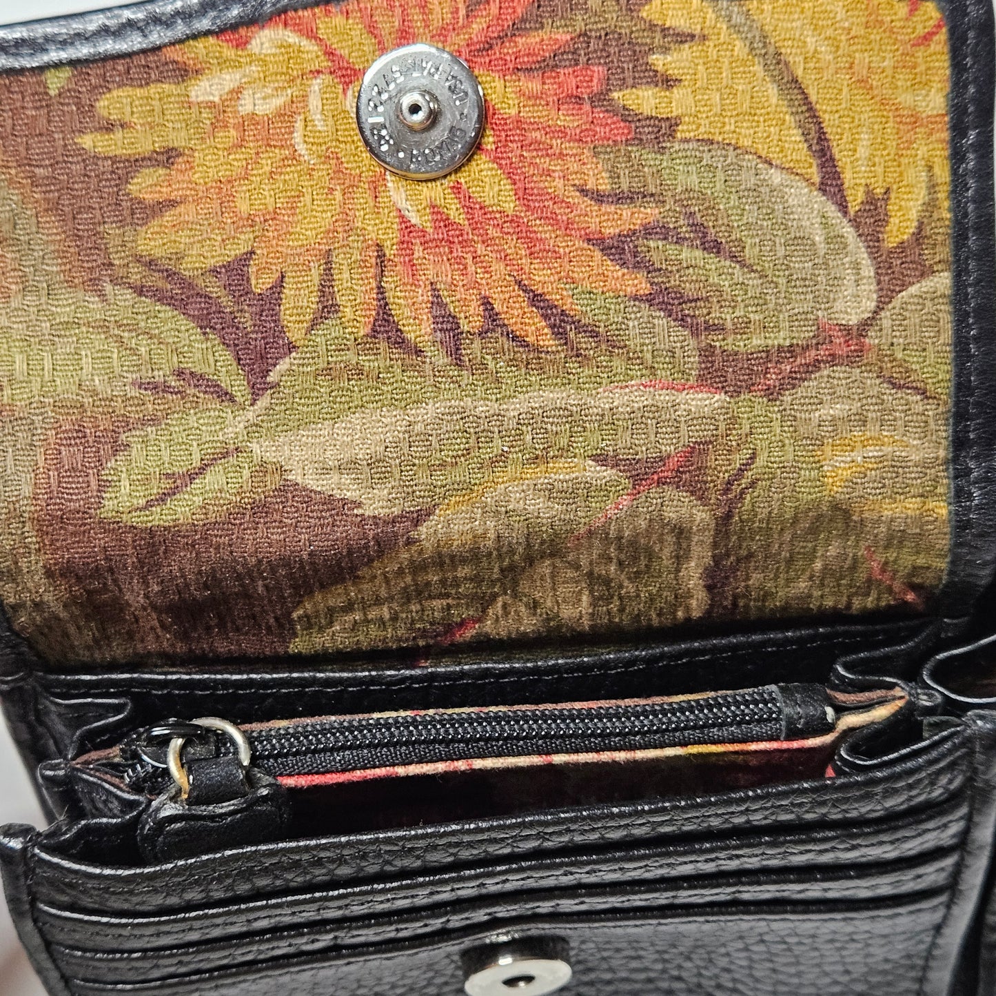 Vintage Brighton crossbody bag, pebbled leather with floral interior