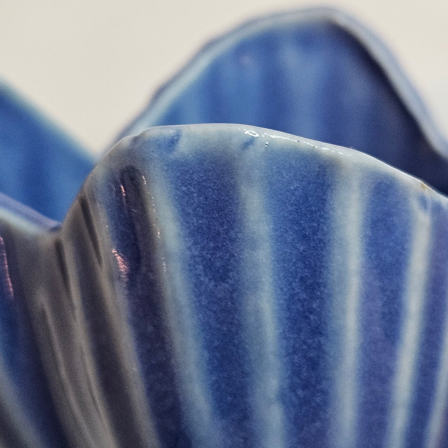 Vintage Niolak scalloped small vase, 3 inches, Ozark Blue, 1940s