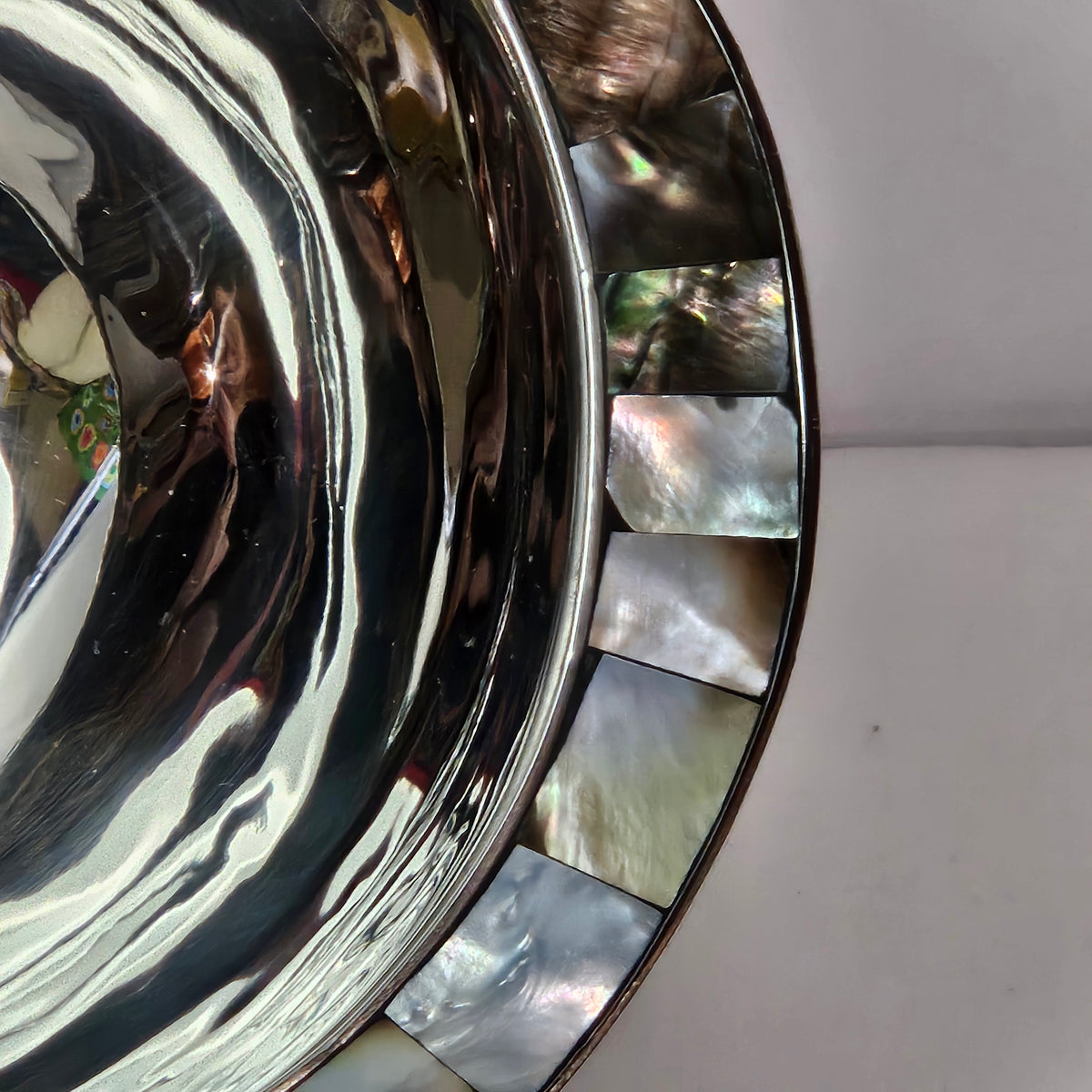 Michael Aram stainless steel bowl with abalone shell accents