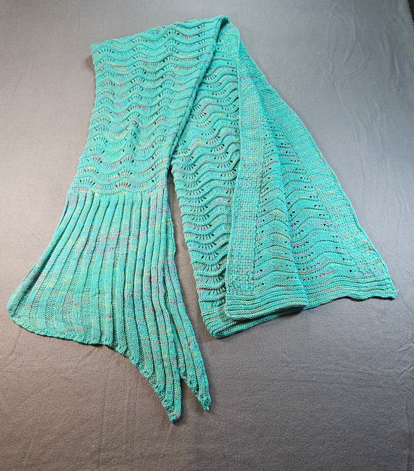 Children's Mermaid tail blanket in a soft acrylic yarn.