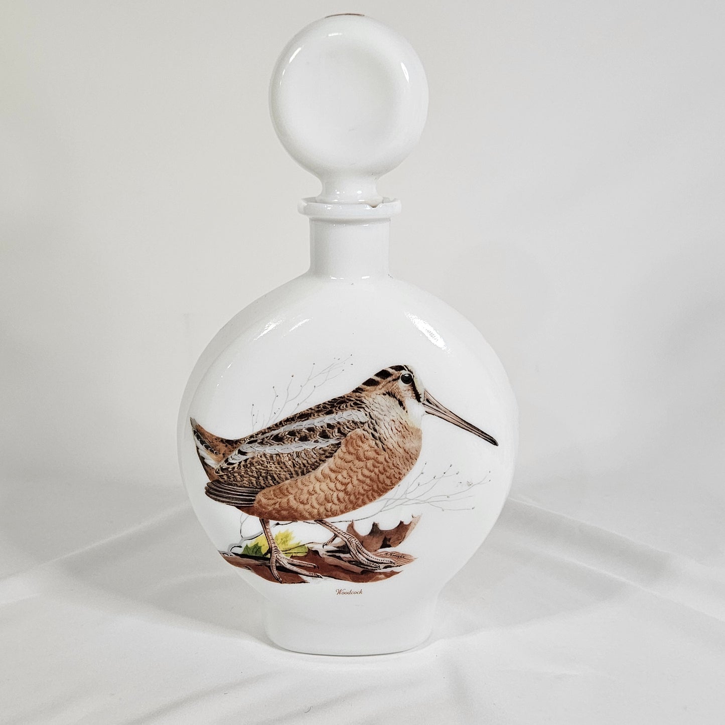 Dant Distillery Vintage Milk Glass Whiskey Decanters, Field Birds