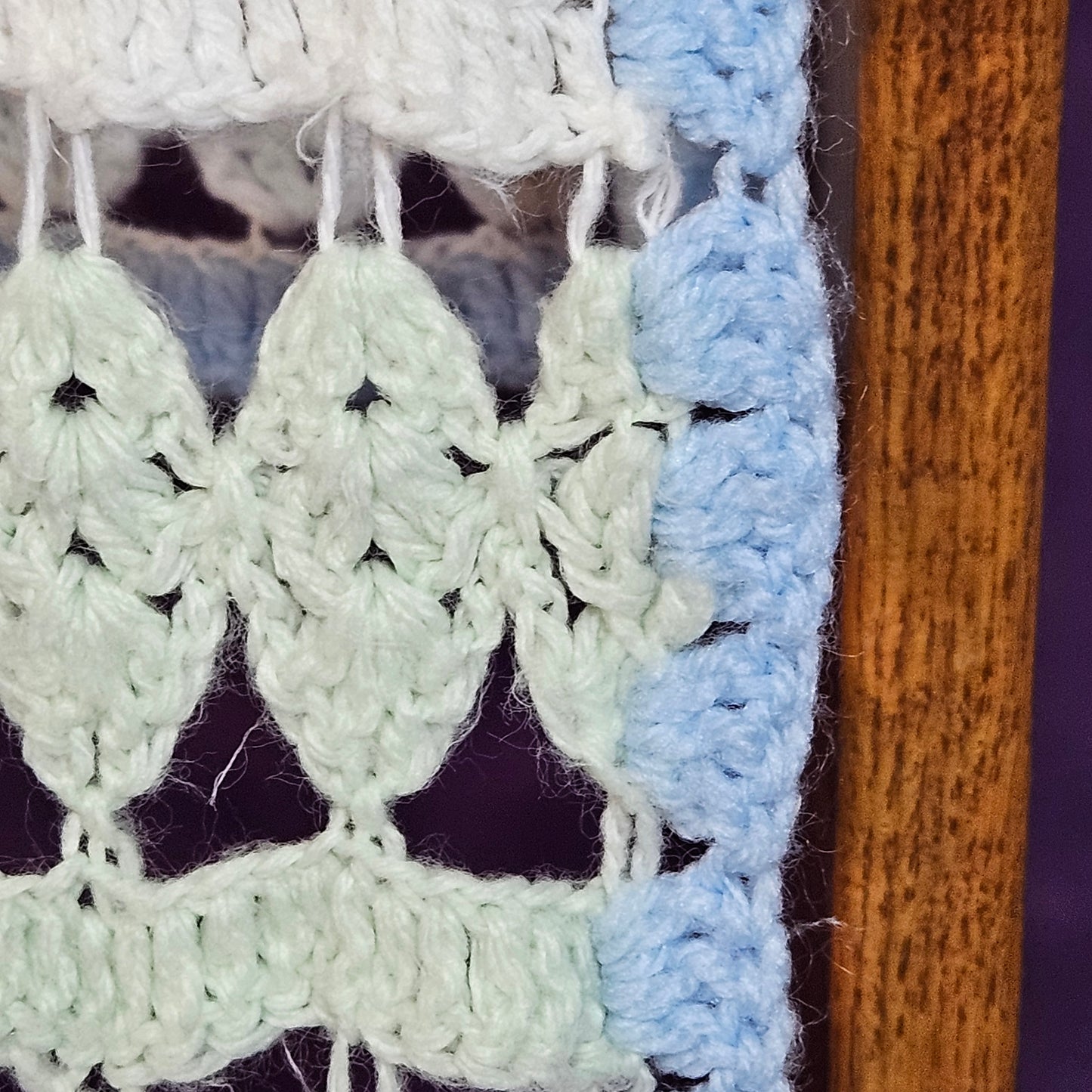 43" x 34" lacy crocheted decorative blanket in pastel colors