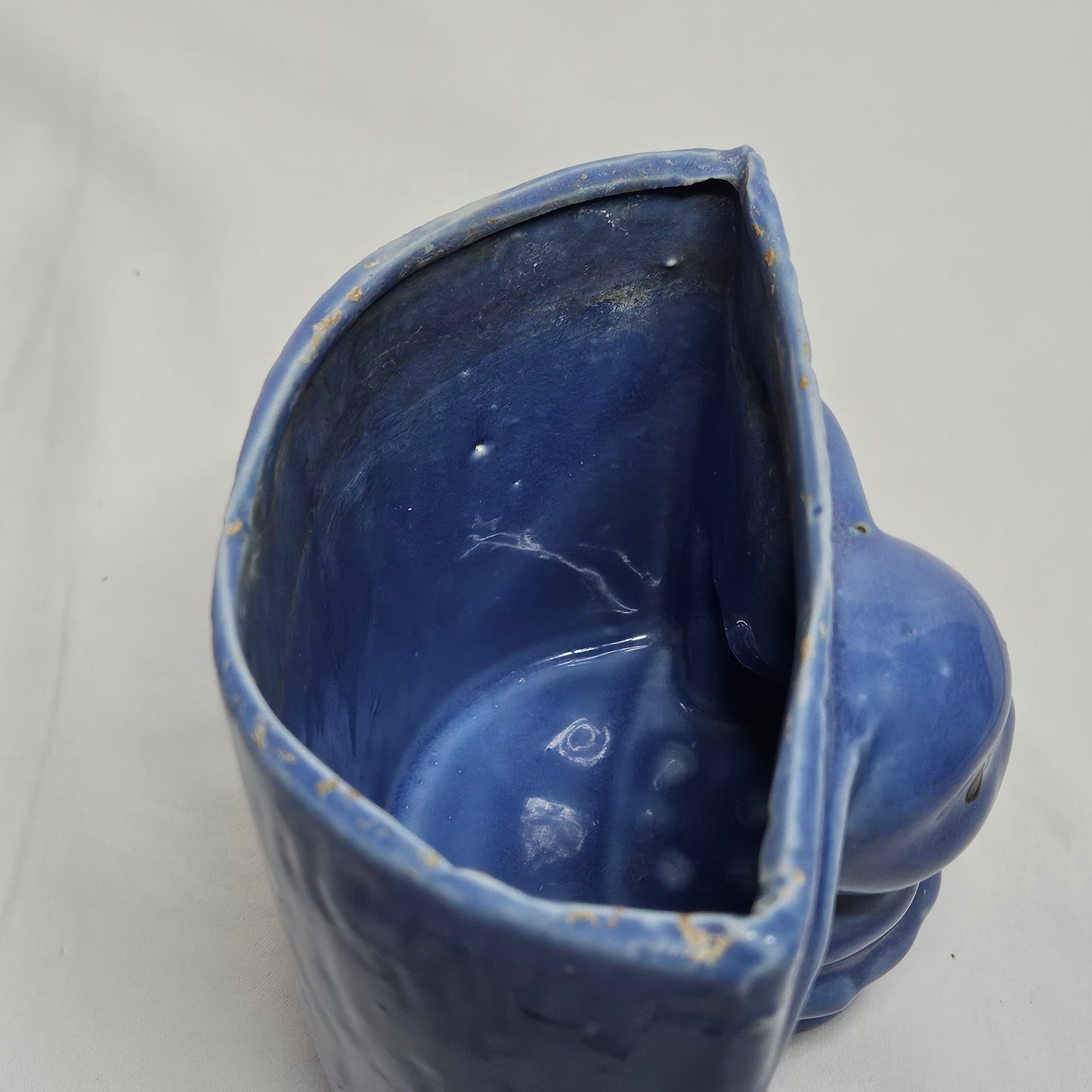 Vintage Niloak Bunny planter, Ozark Blue with painted eyes