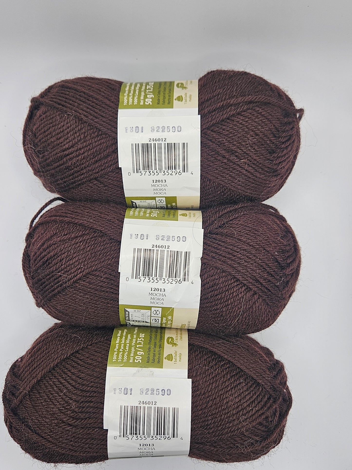 Patons Classic Wool DK Superwash Mocha 3 Skeins 1.75 oz/125 yds ea