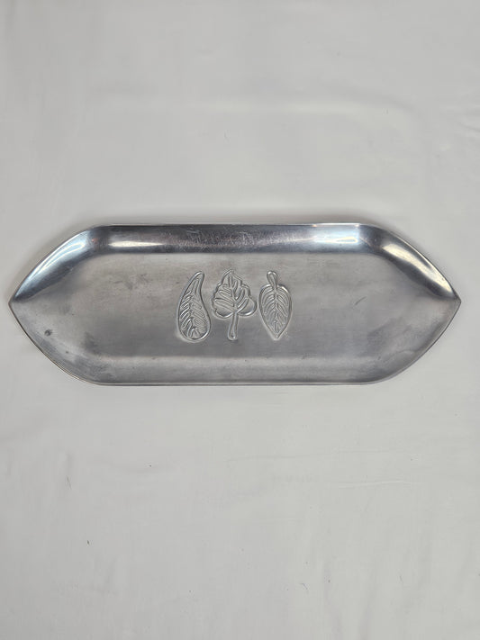 Vintage PartyLite Polished Aluminum Pillar Candle Holder Oval Tray