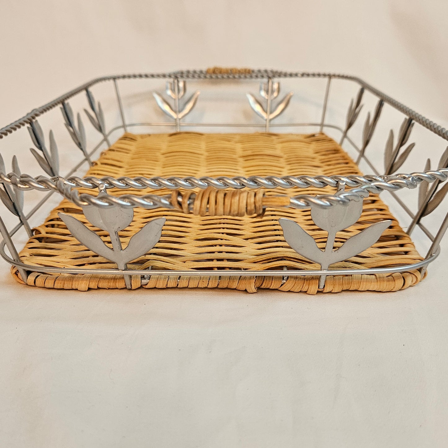Vintage wicker and aluminum serving basket