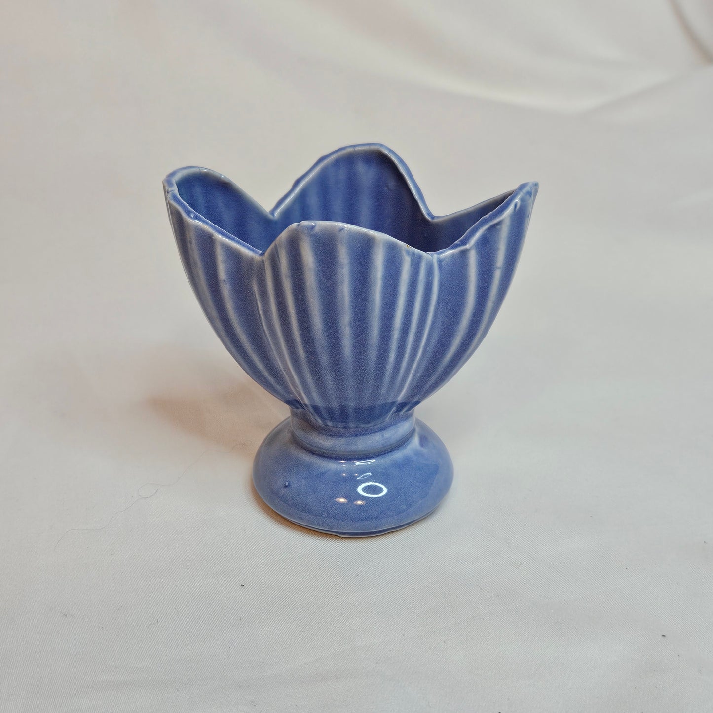 Vintage Niolak scalloped small vase, 3 inches, Ozark Blue, 1940s