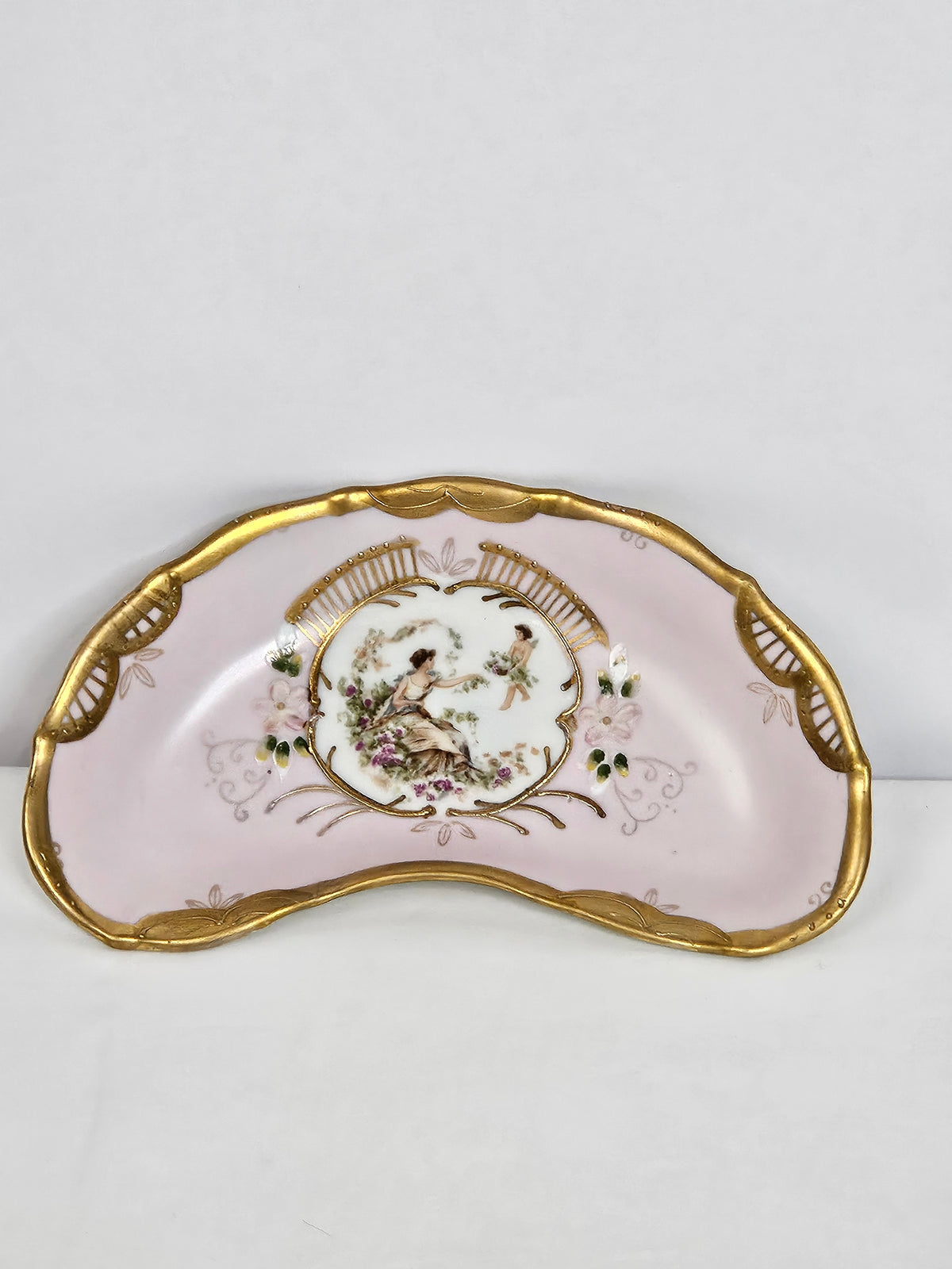 Vintage Ardalt Lenwile Fine China lavender and gold hand painted crescent dish