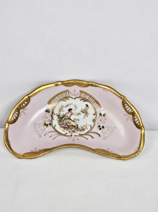 Vintage Ardalt Lenwile Fine China lavender and gold hand painted crescent dish